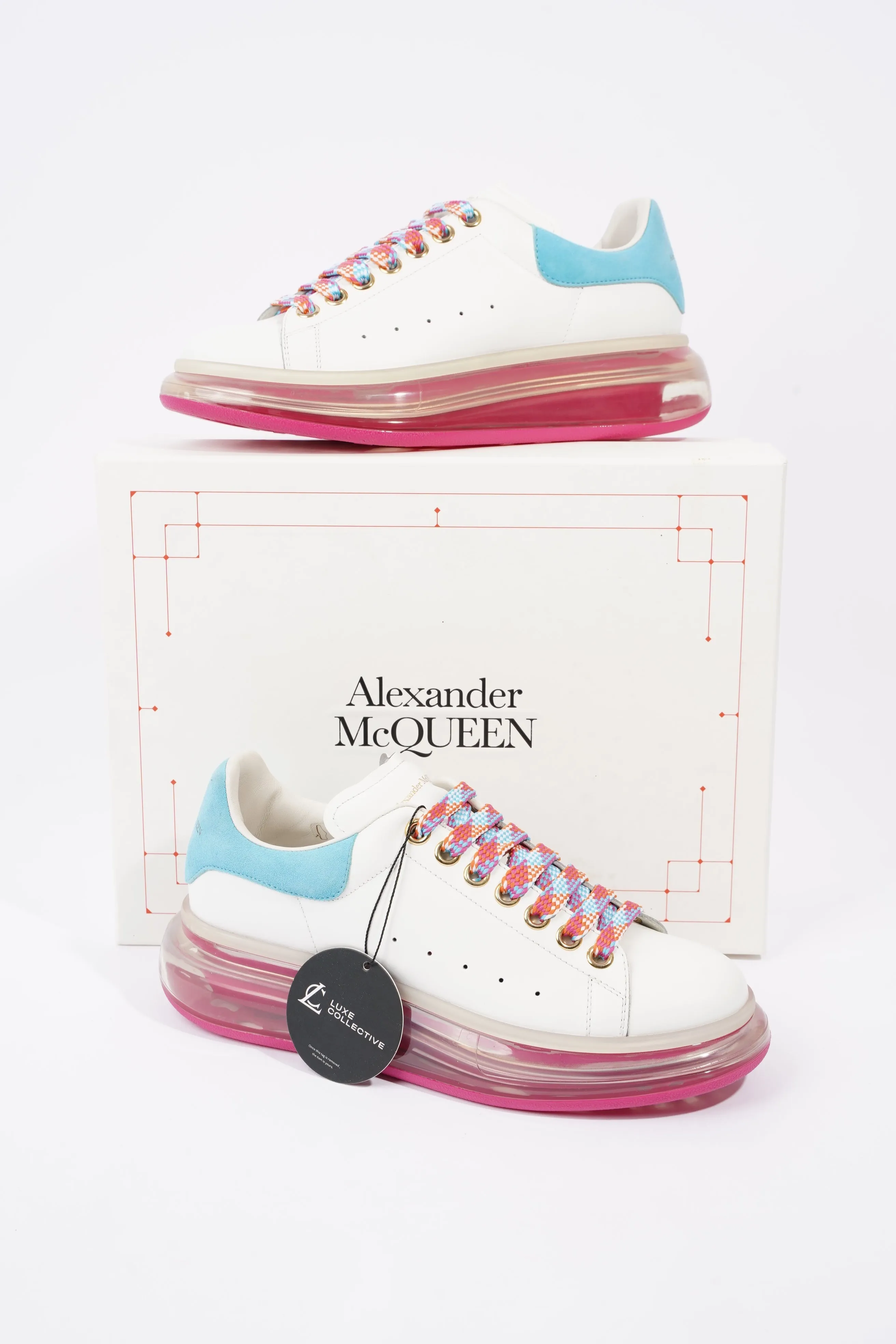 Alexander McQueen Womens Oversized Bubble Sneaker Baby Blue Tab / Pink Bubble EU 39 / UK 6