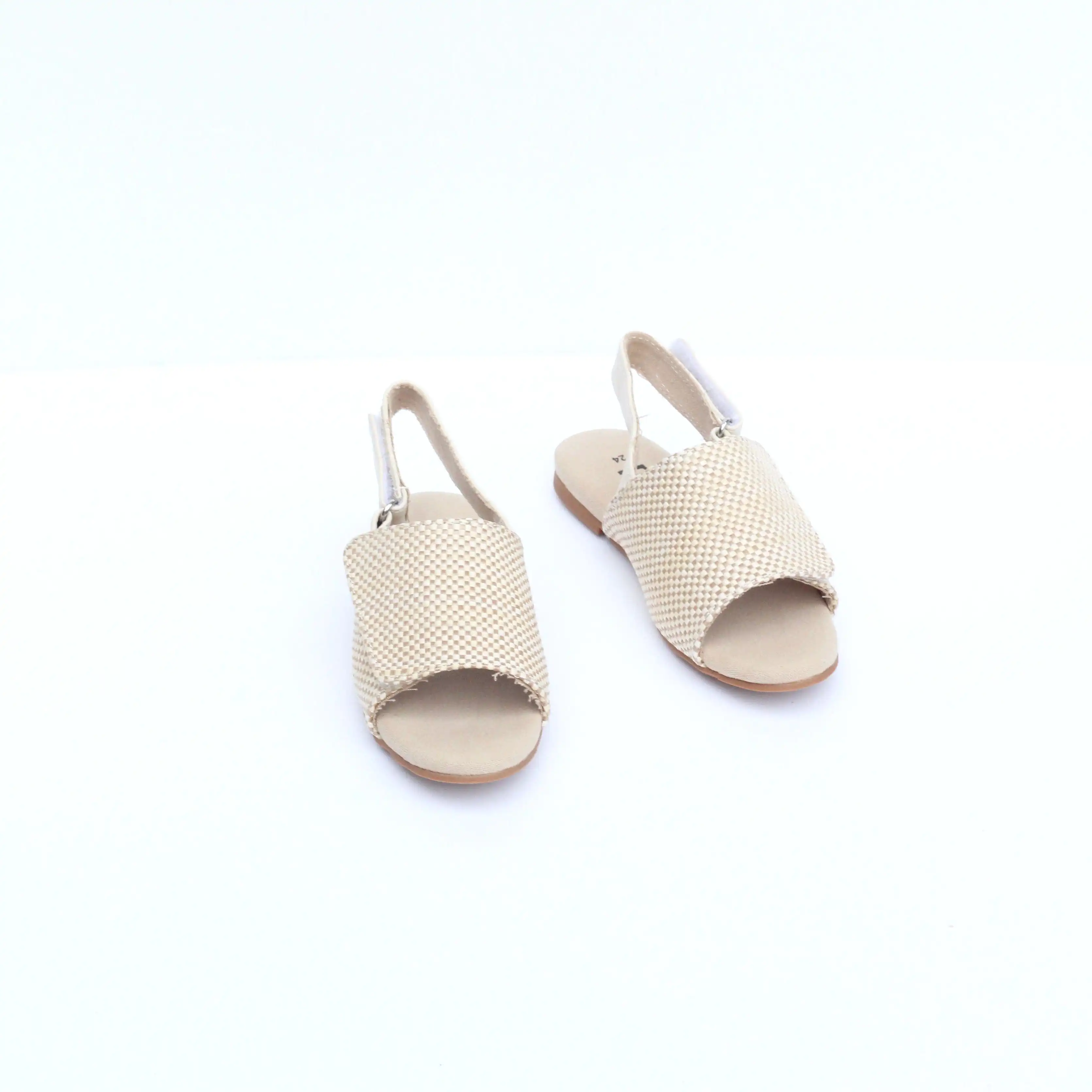 Ammos Hessian & Vegan Leather Velcro Kids Sandals | Beige Hessian