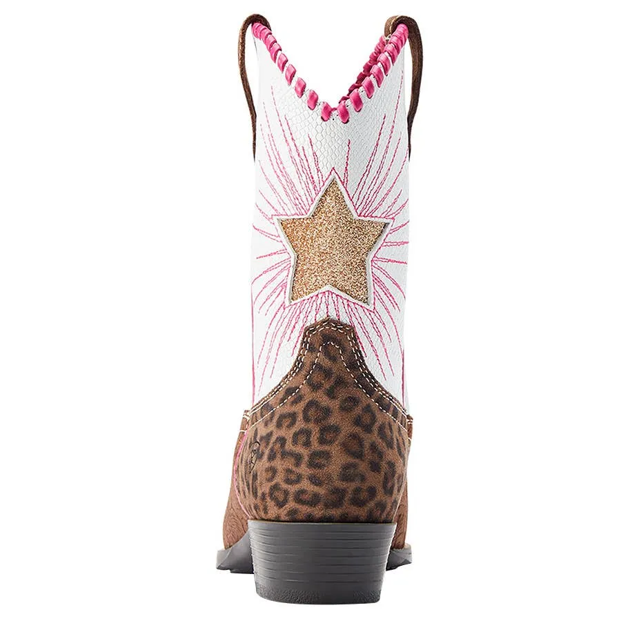 Ariat Girl's Heritage Star Snip Toe 8" Western Boots - Brown Floral Emboss/Pearl Snake