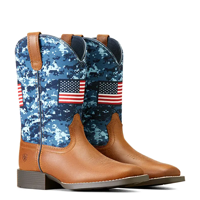 'Ariat' Youth 8 Patriot Western Square Toe - Grand Canyon / Blue Camo