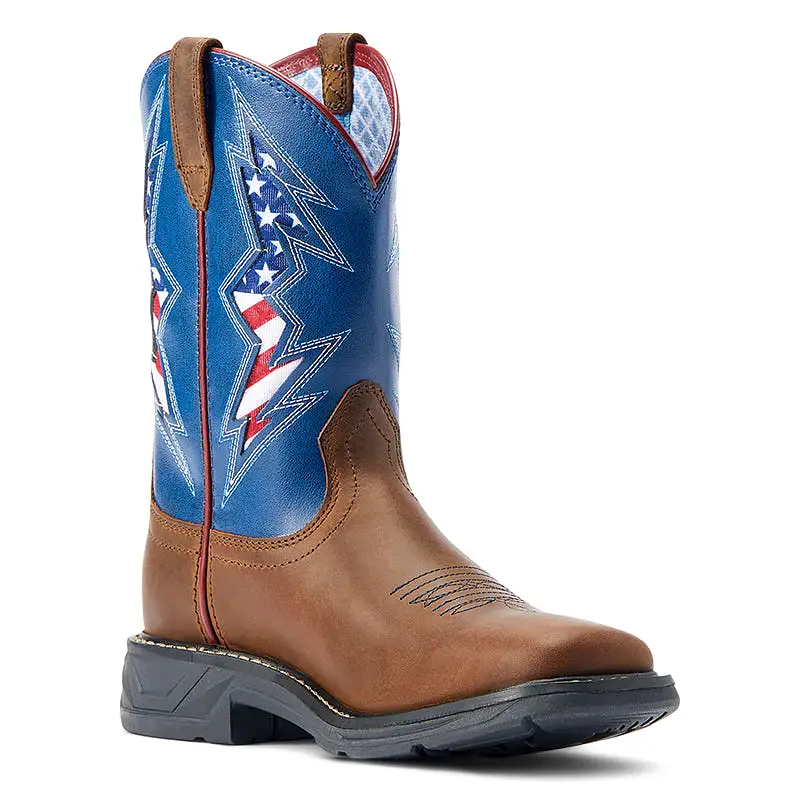 'Ariat' Youth 9 WorkHog XT VentTek Western Square Toe - Brown / Blue