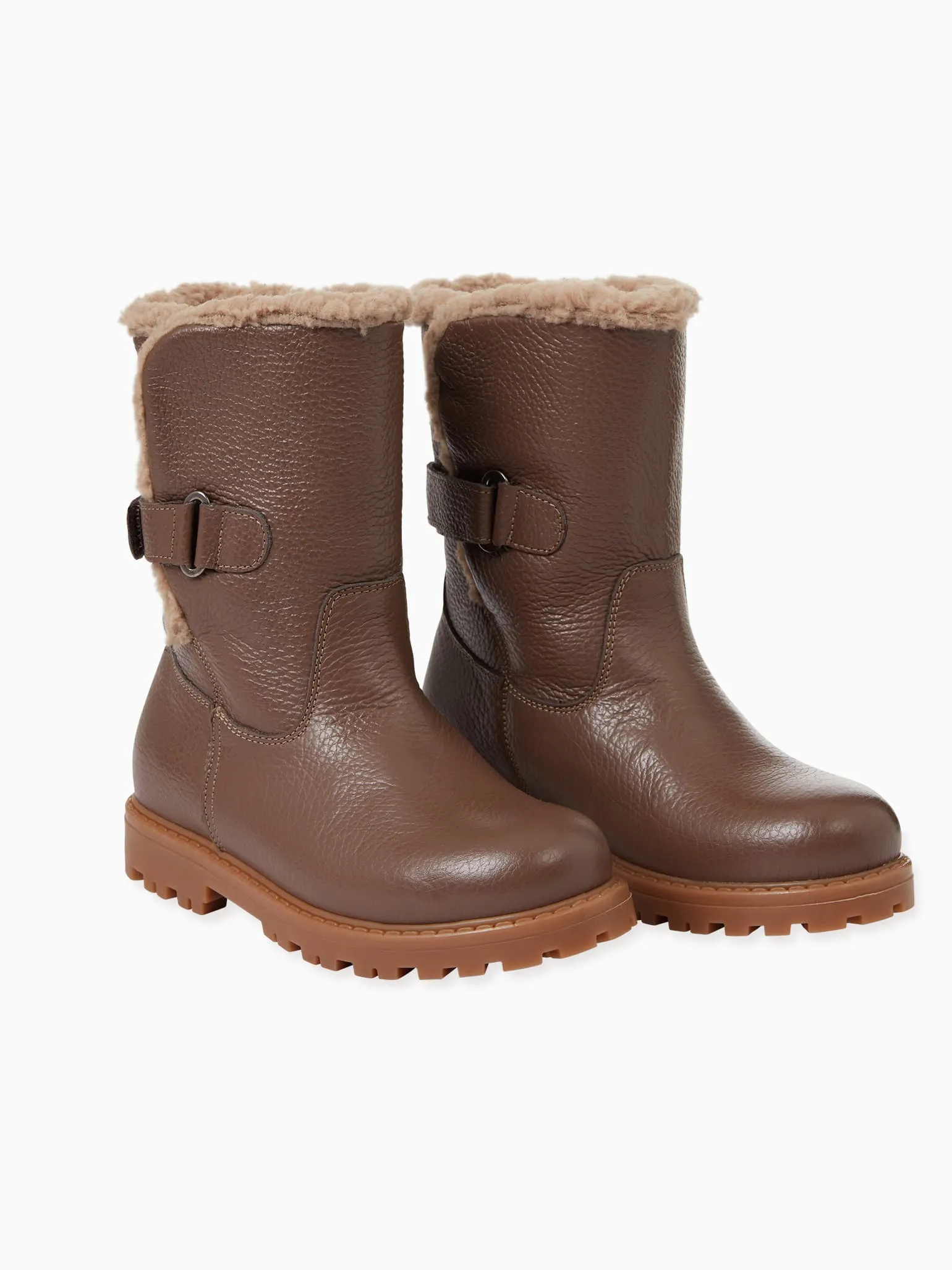 Chocolate Brown Leather Girl Lola Buckle Boots