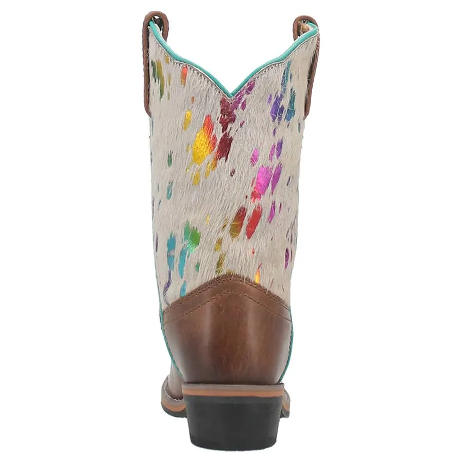 Dan Post Girl's 9" Rumi Hair On Hide Rainbow Cowboy Square Toe Leather Boots - White