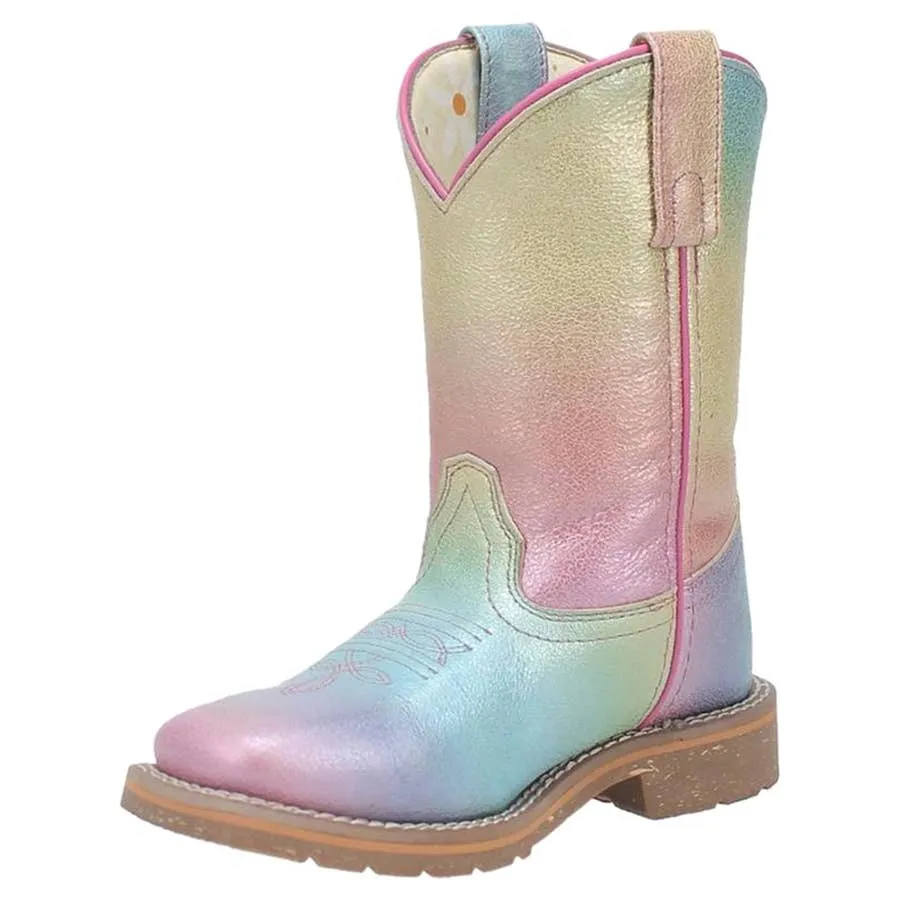 Dan Post Girl's Ombre Pastel Broad Square Toe Leather Boots - Multi