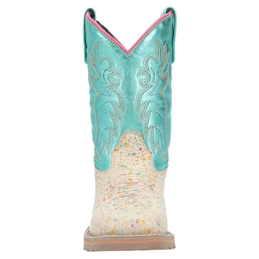 Dan Post Girl's Splatt Metallic Aqua Shaft Broad Square Toe Leather Boots - Bone