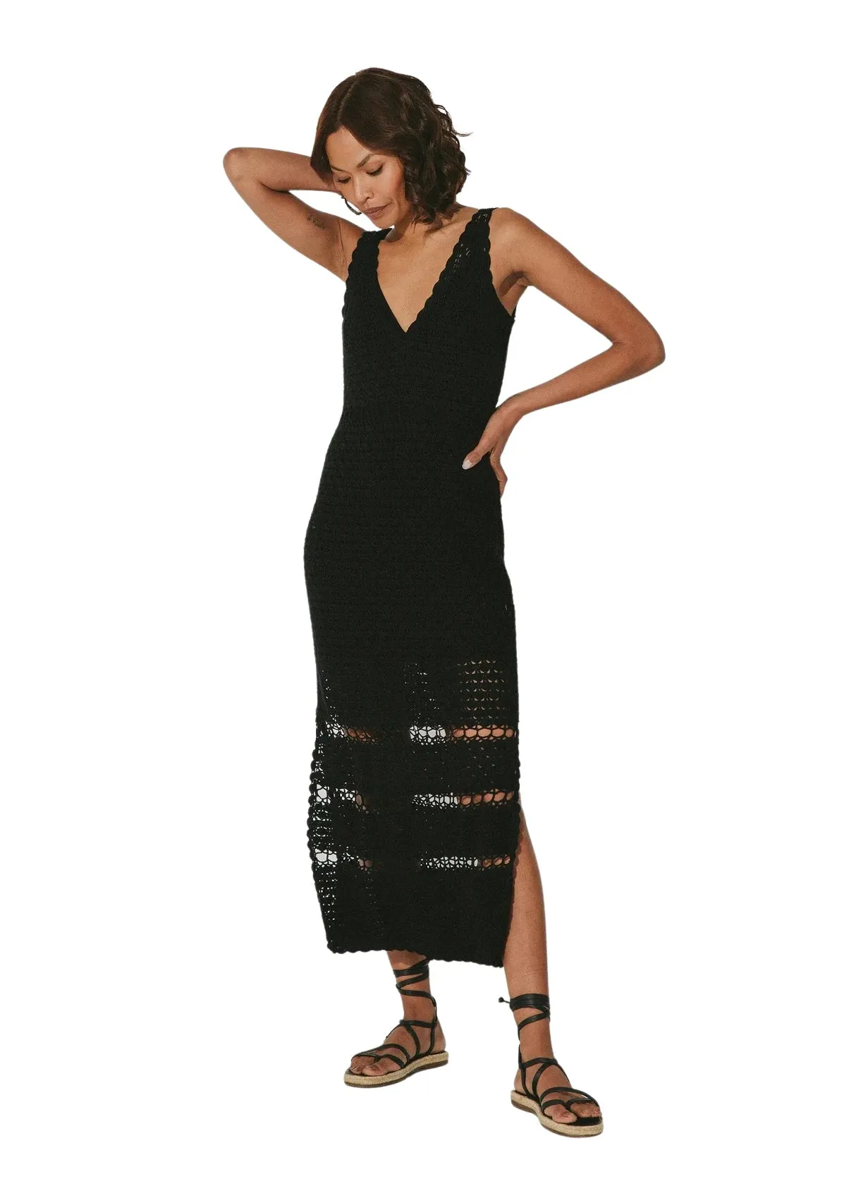 Diah Crochet Midi Dress- Blk