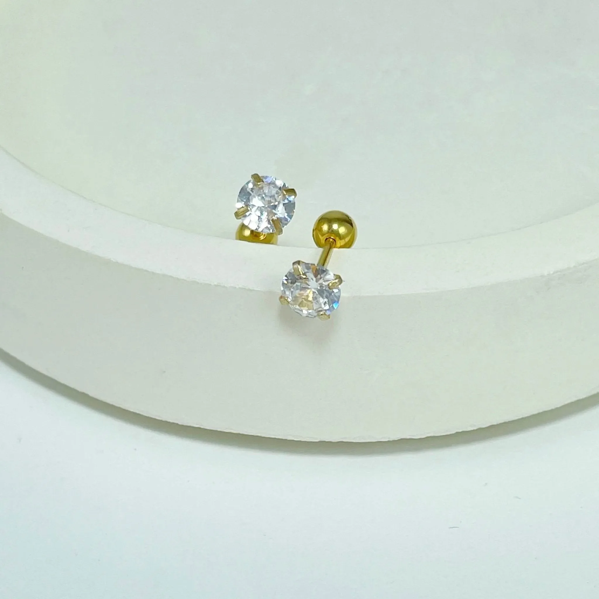 Diamond Barbell Earring - Gold