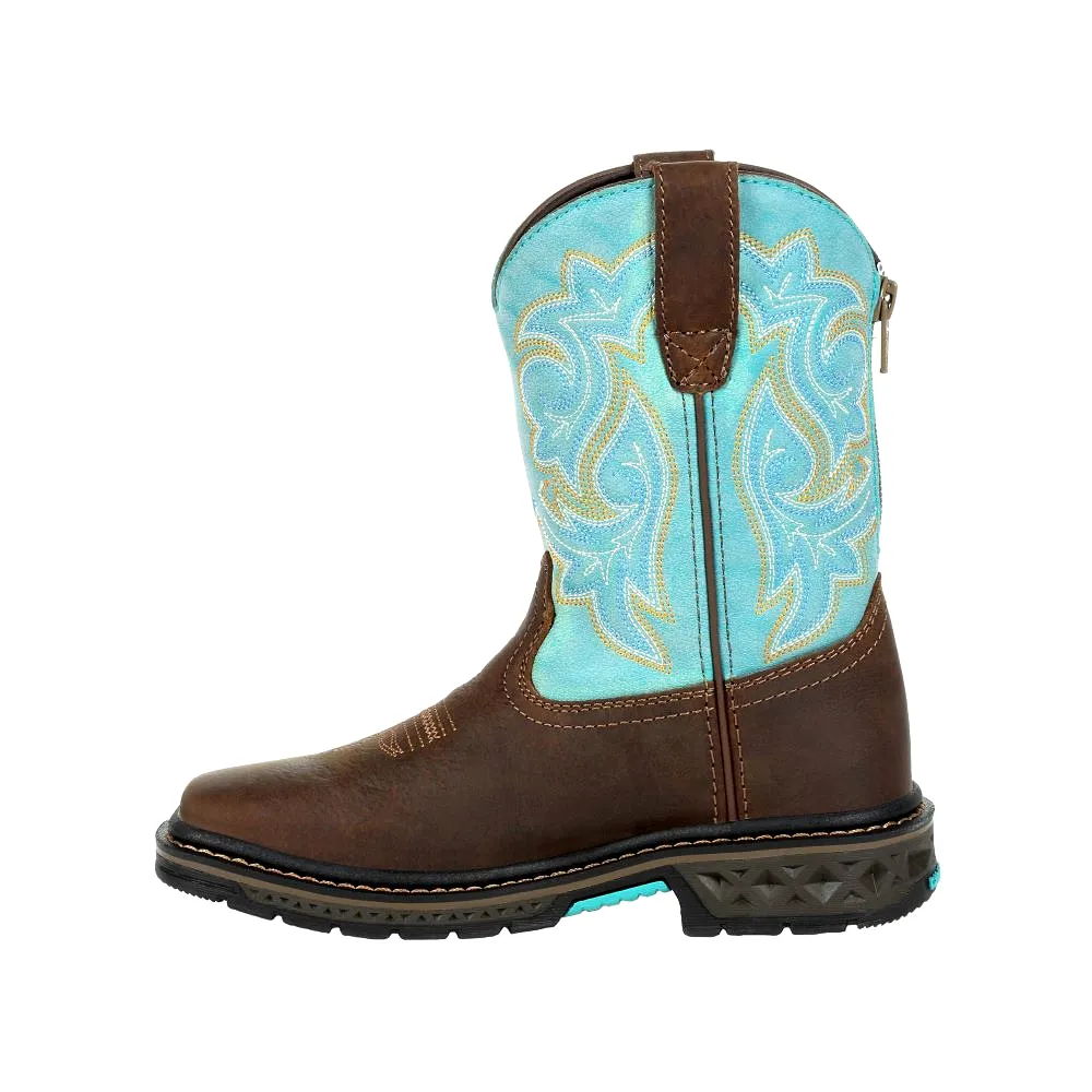 'Georgia Boot' Children's 8 Carbo-Tec Western Square Toe - Brown / Turquoise (Sizes 8.5C-3Y)