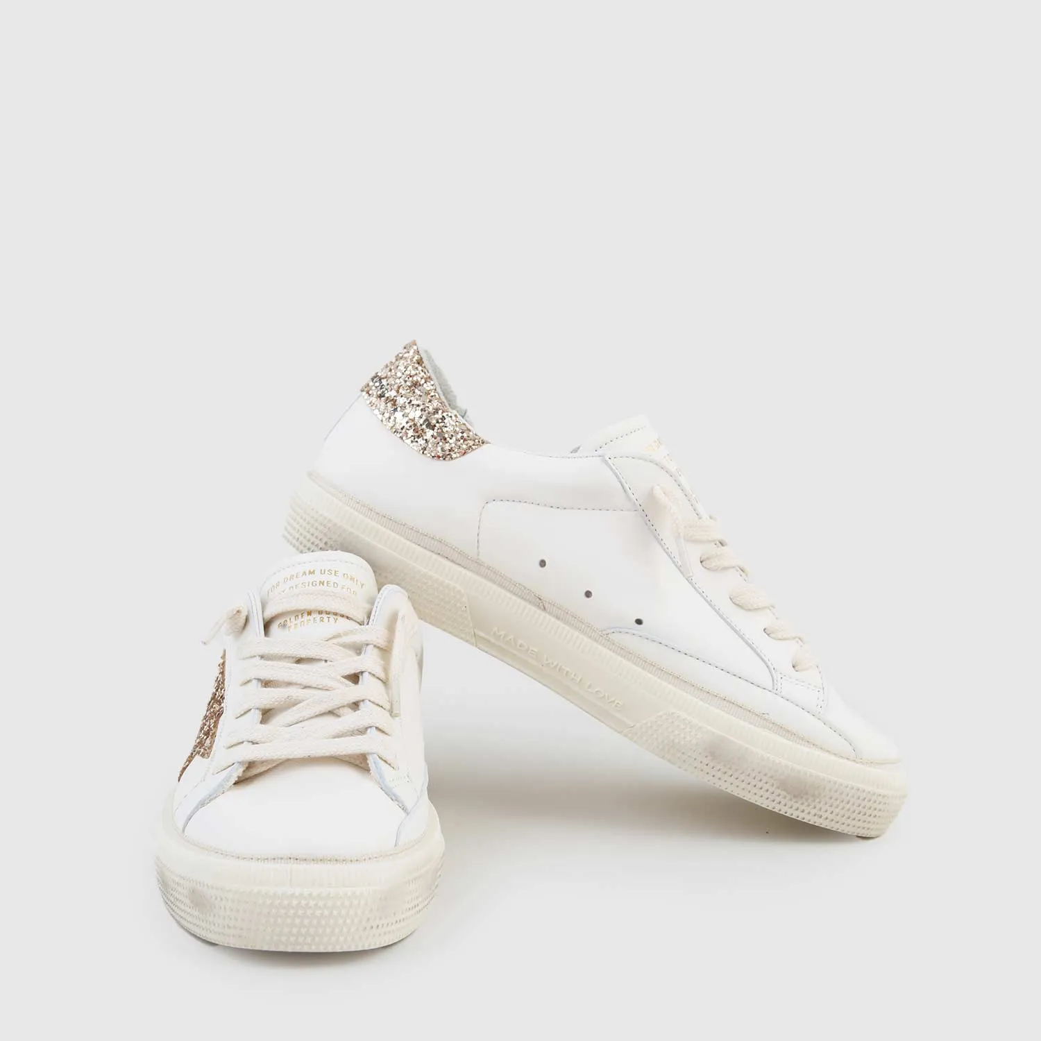 Golden Goose Beige Sneaker And Gold Glitter For Girl