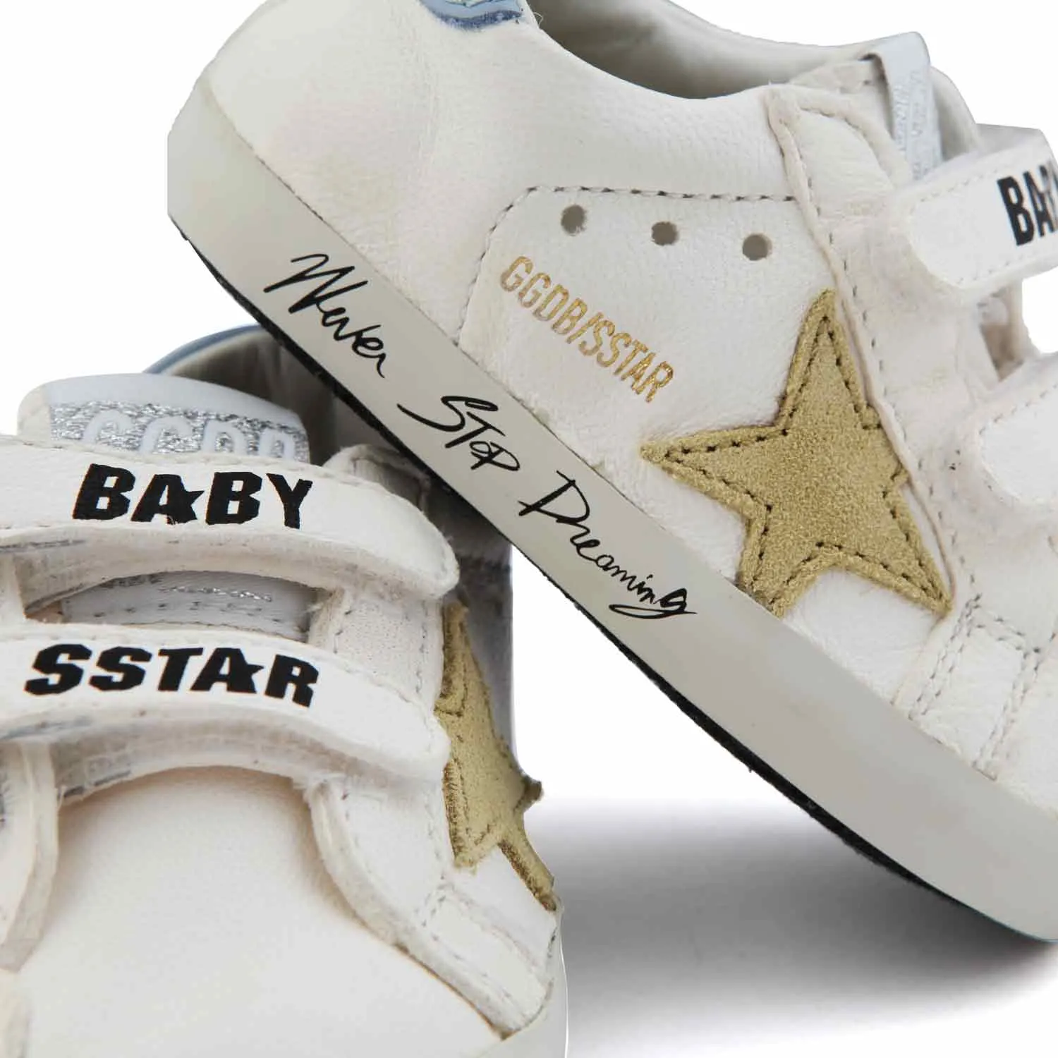 Golden Goose White Ggdb Sstar Sneaker With Gold Star For Baby Girl