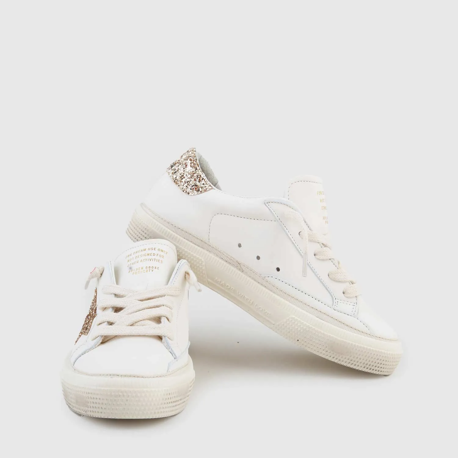 Golden Goose White May Sneaker And Gold Glitter For Girl