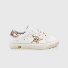 Golden Goose White May Sneaker And Gold Glitter For Girl