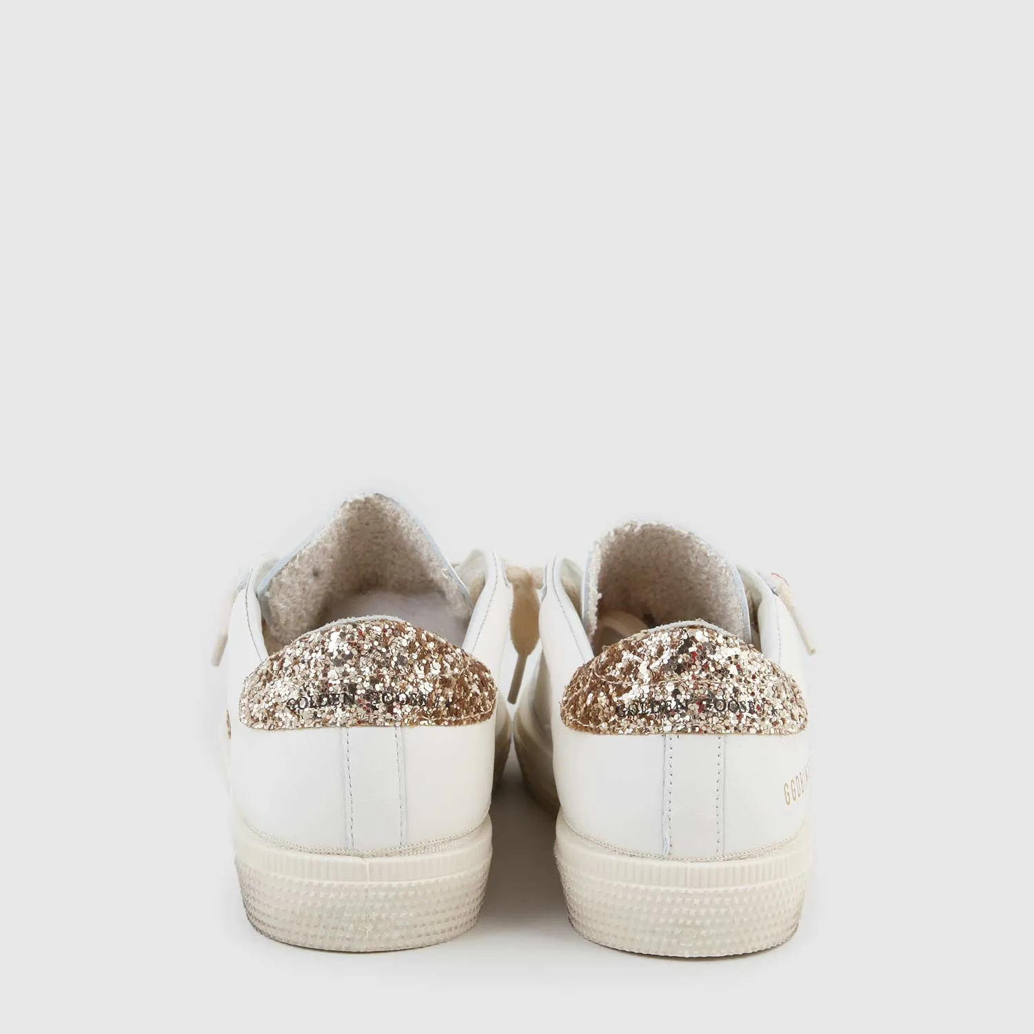 Golden Goose White May Sneaker And Gold Glitter For Girl