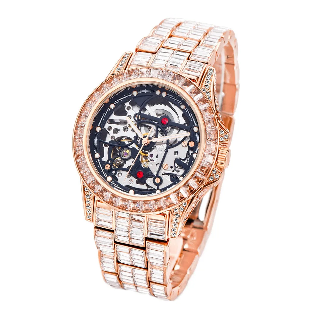 Hip Hop Men's Hollow Shiny Diamond Iced Out Waterproof Mechanical Watch