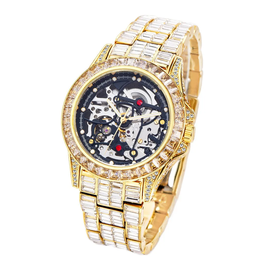 Hip Hop Men's Hollow Shiny Diamond Iced Out Waterproof Mechanical Watch