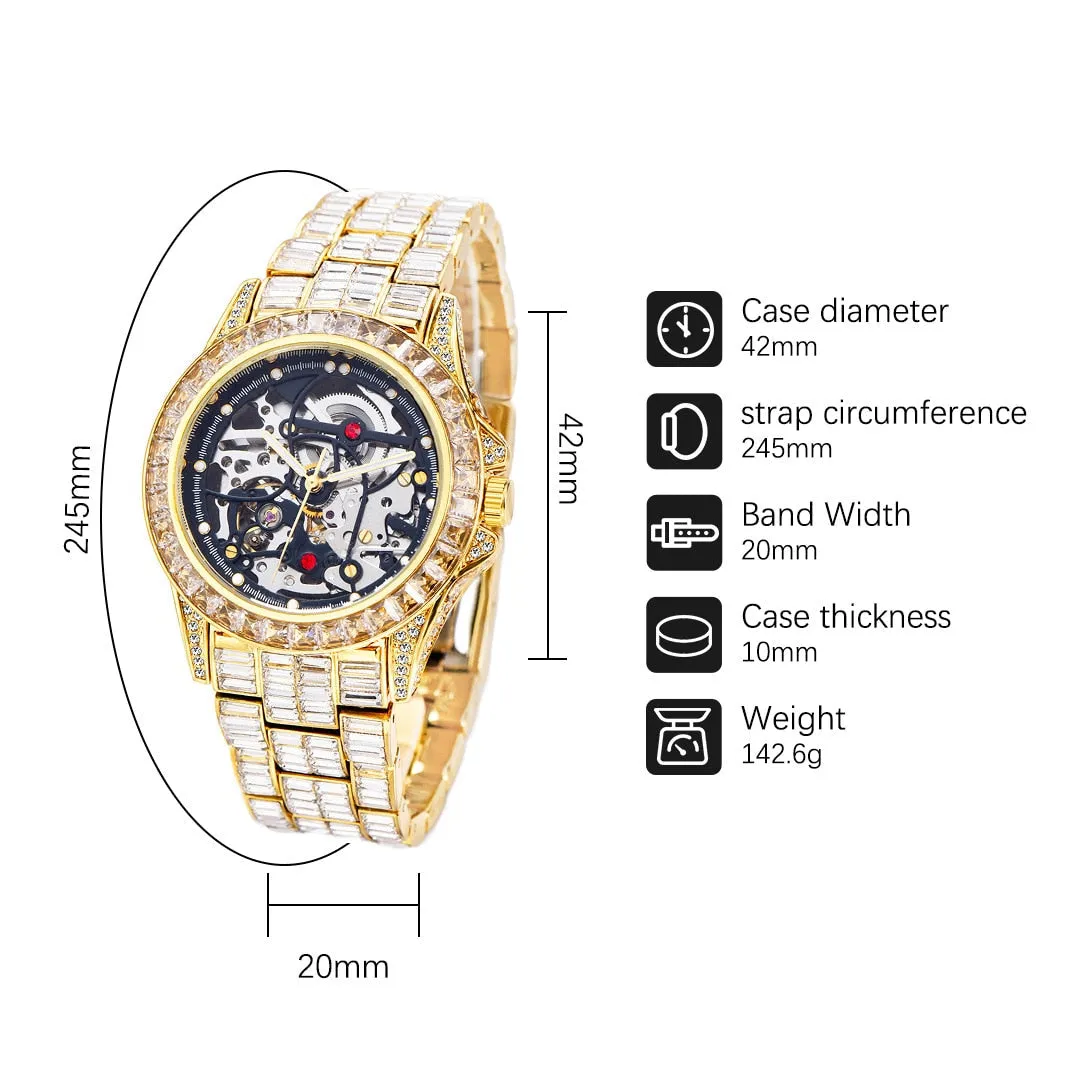 Hip Hop Men's Hollow Shiny Diamond Iced Out Waterproof Mechanical Watch