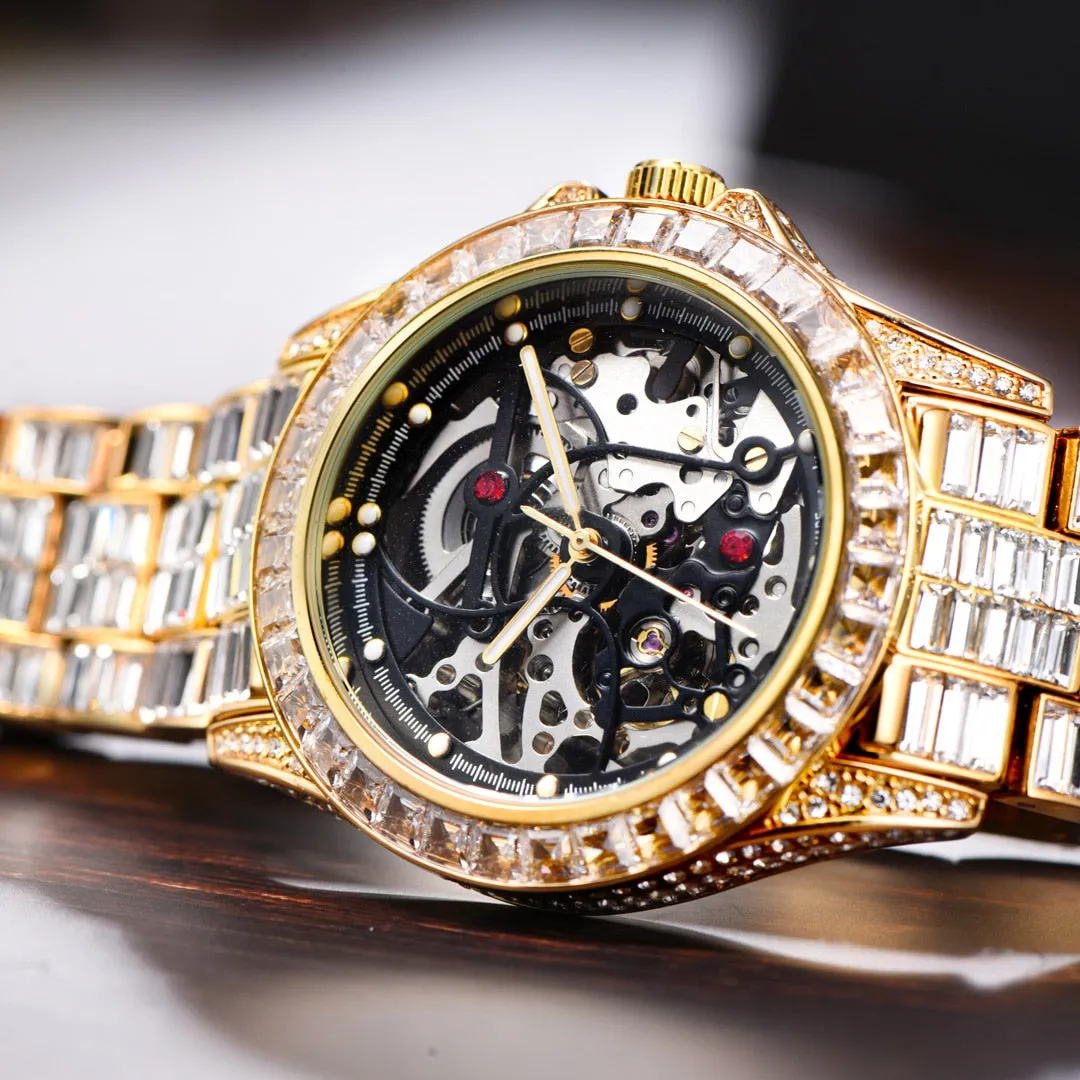 Hip Hop Men's Hollow Shiny Diamond Iced Out Waterproof Mechanical Watch