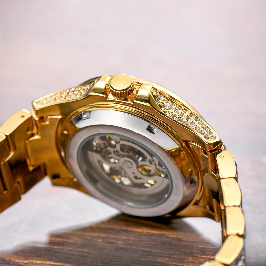 Hip Hop Men's Hollow Shiny Diamond Iced Out Waterproof Mechanical Watch