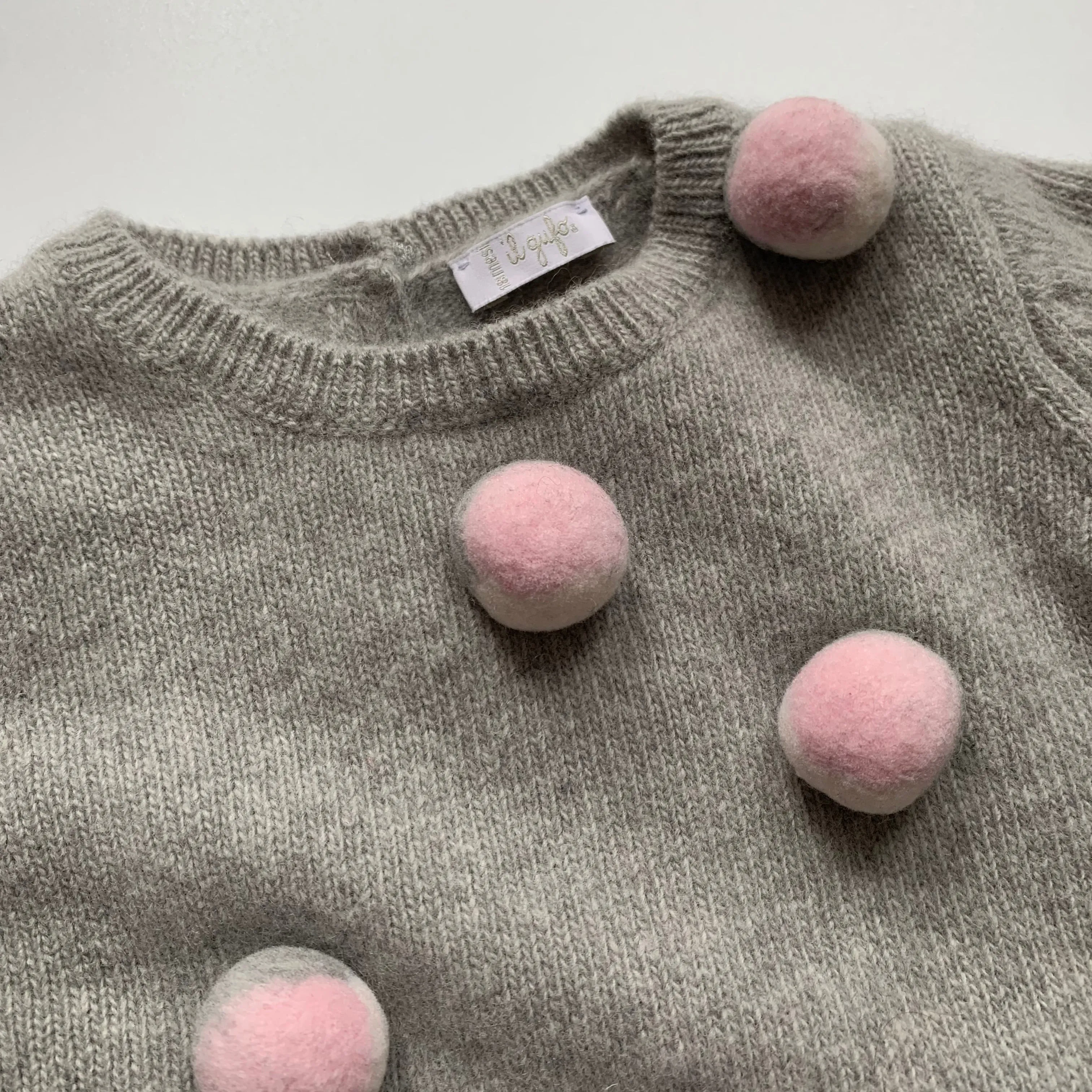 Il Gufo Grey Wool Dress With Pom Poms: 18 Months