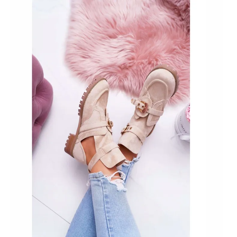 Lu Boo Beige Suede Cut Out Ankle Boots Rock Girl