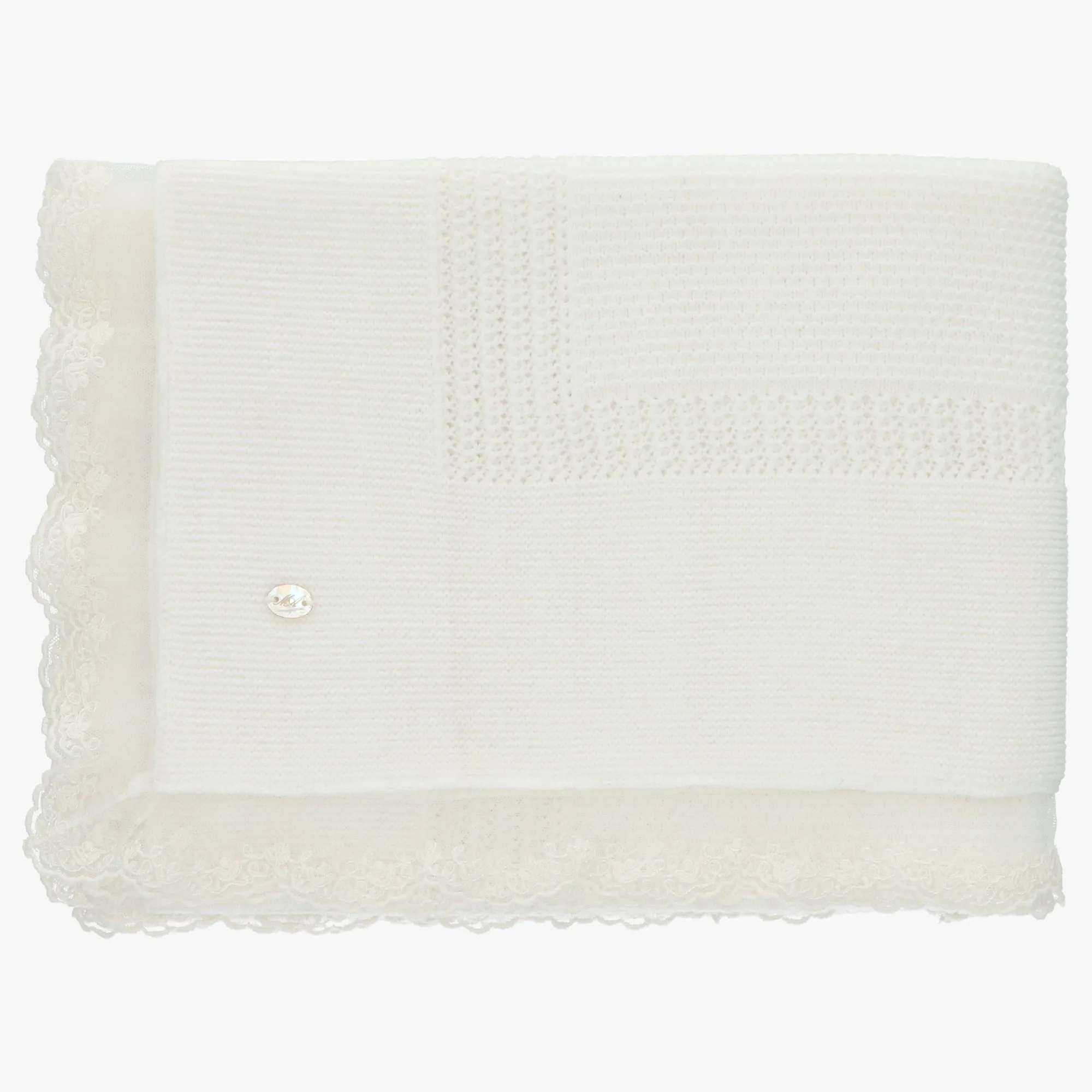 Martin Aranda Baby Marfil Knit Blanket w/ Lace