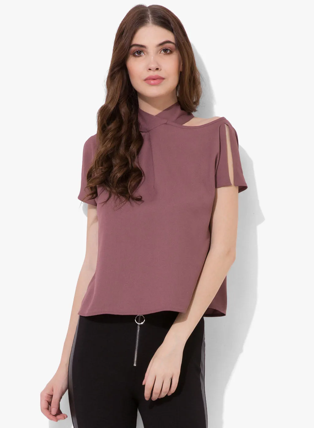 Melanie Cold Shoulder High Neck Top