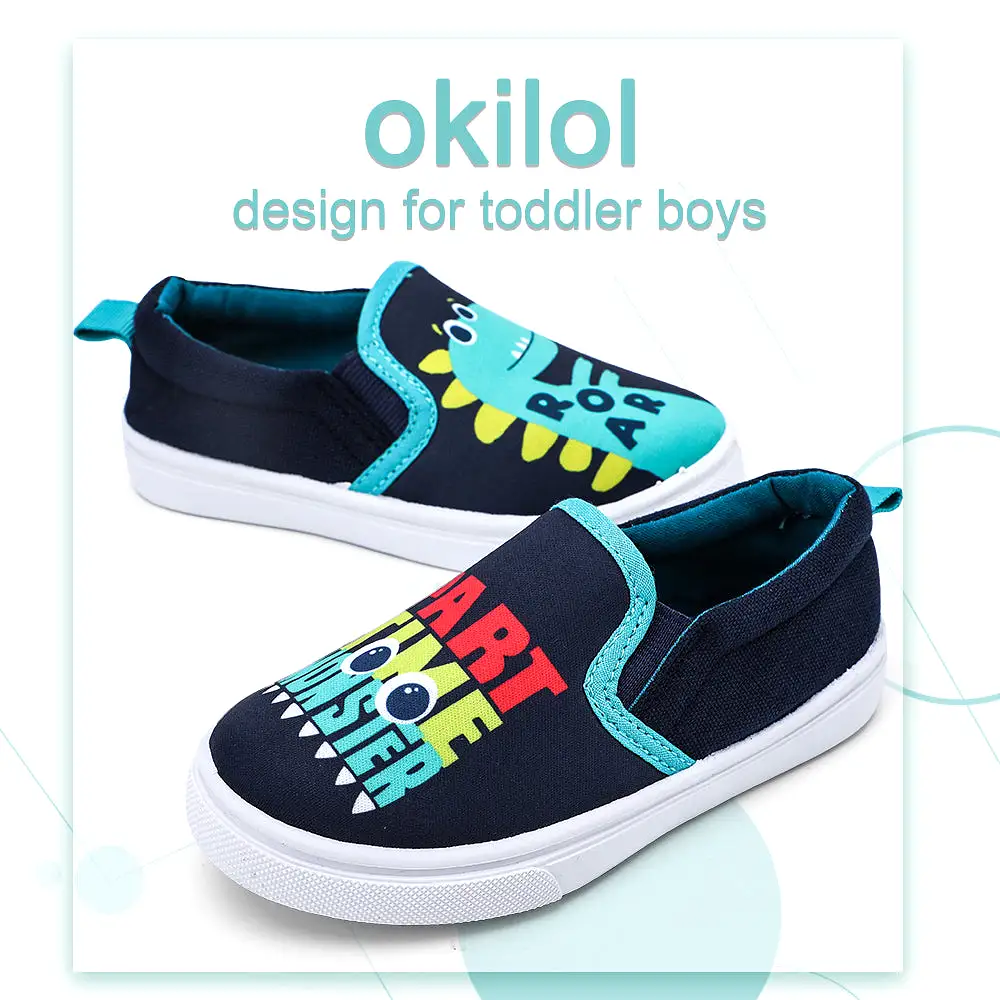 Okilol Toddler Shoes Slip On Canvas Sneakers for Boys