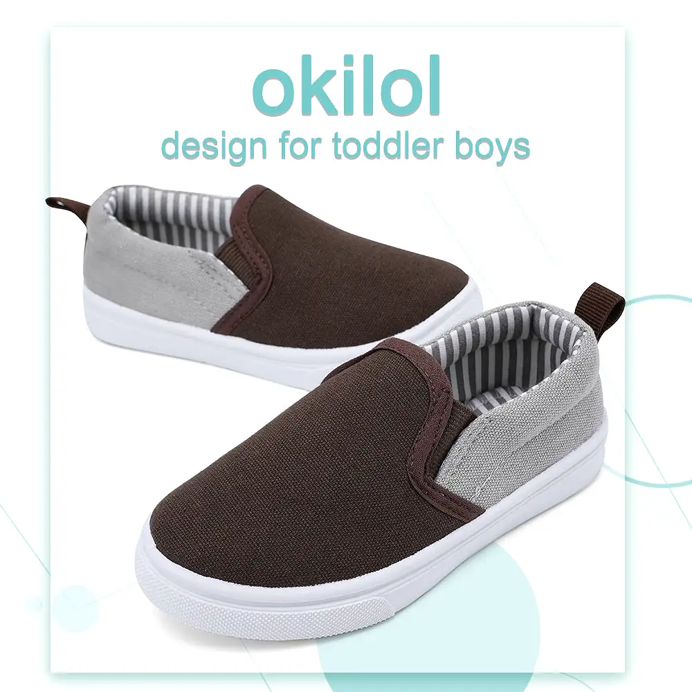 Okilol Toddler Shoes Slip On Canvas Sneakers for Boys