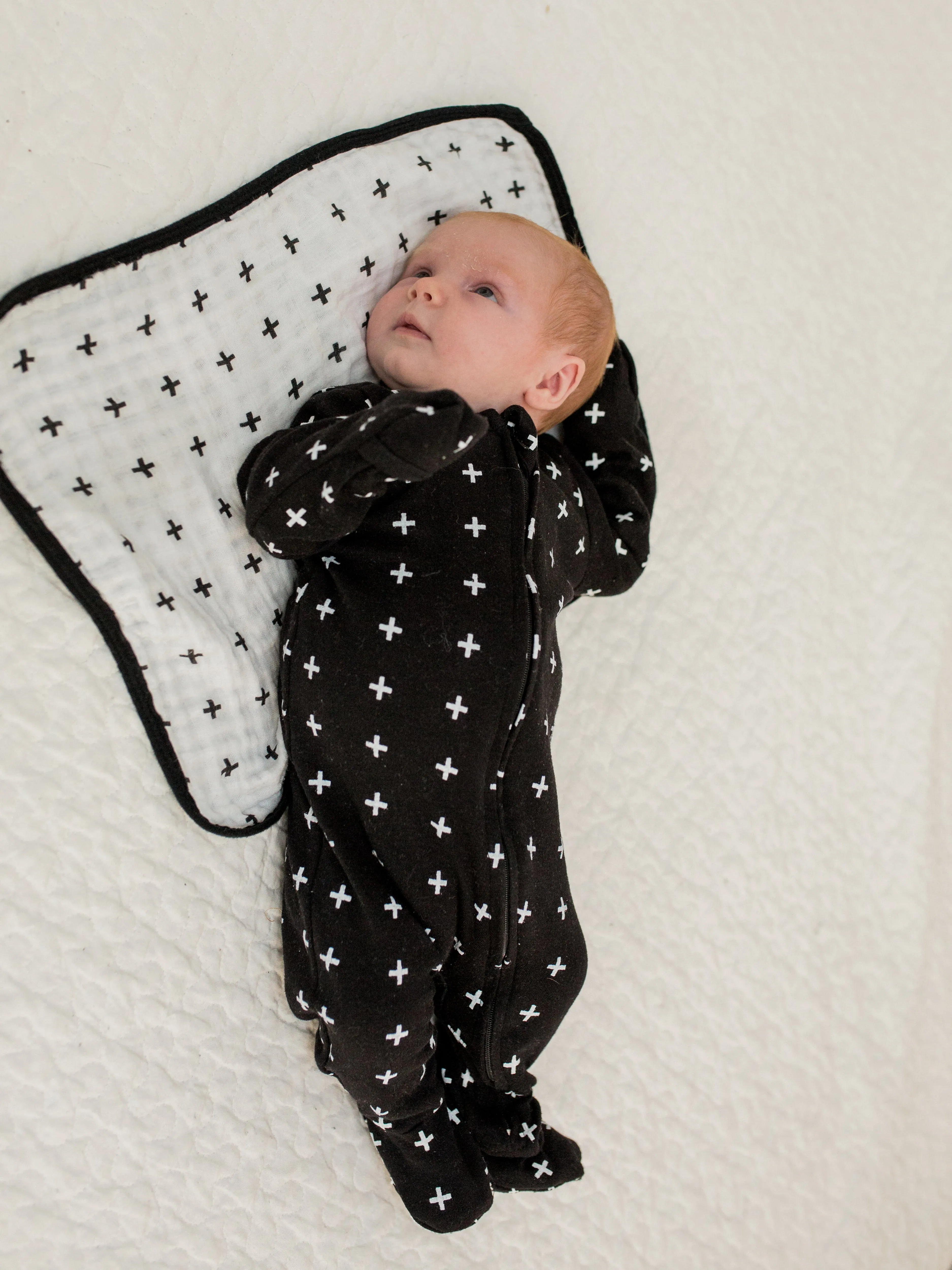 Organic Burp Cloth -  REVERSIBLE Swiss Cross + XO