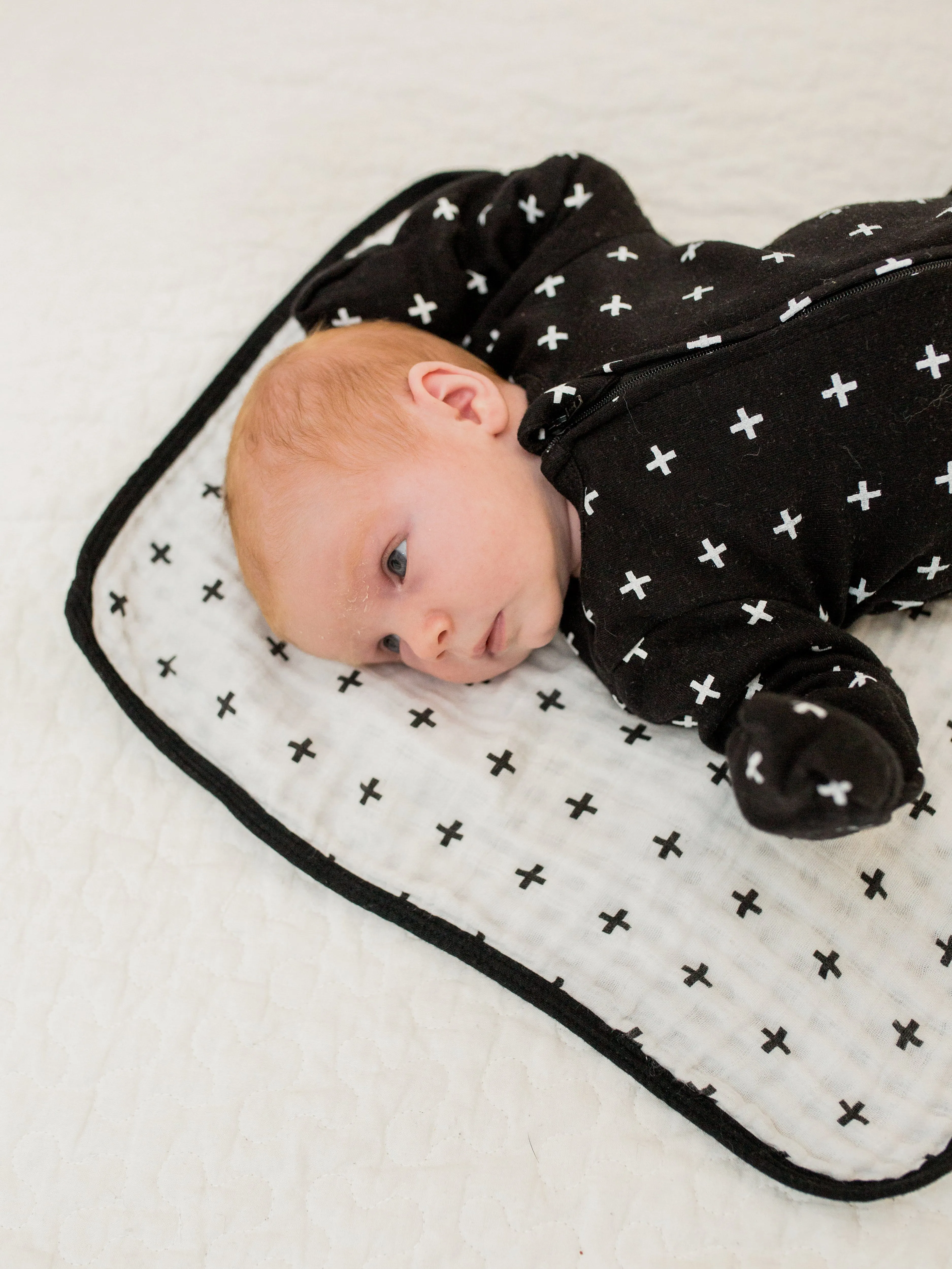 Organic Burp Cloth -  REVERSIBLE Swiss Cross + XO