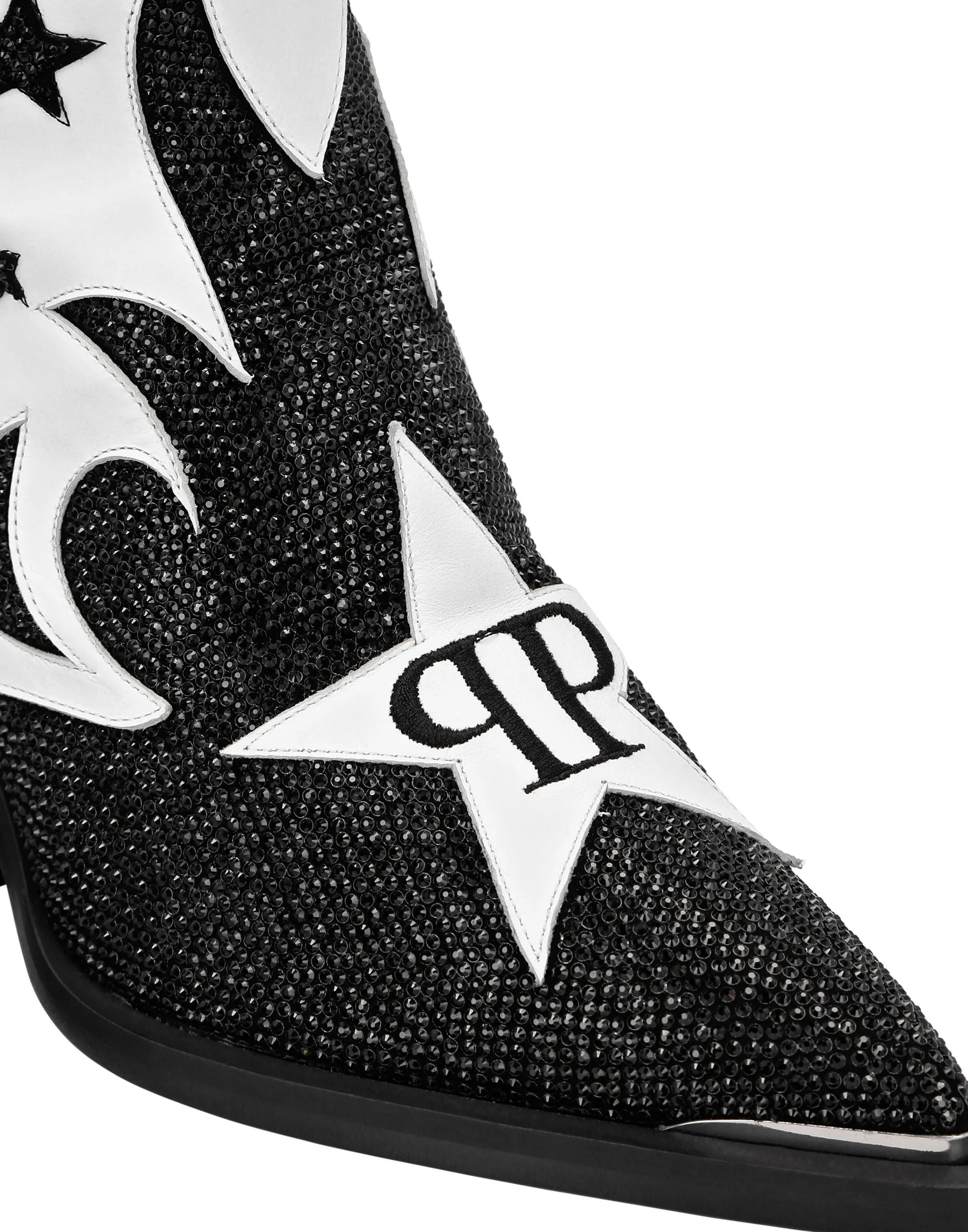 PHILIPP PLEIN Strass Cow Boy Boots Mid Heels Mid Stars