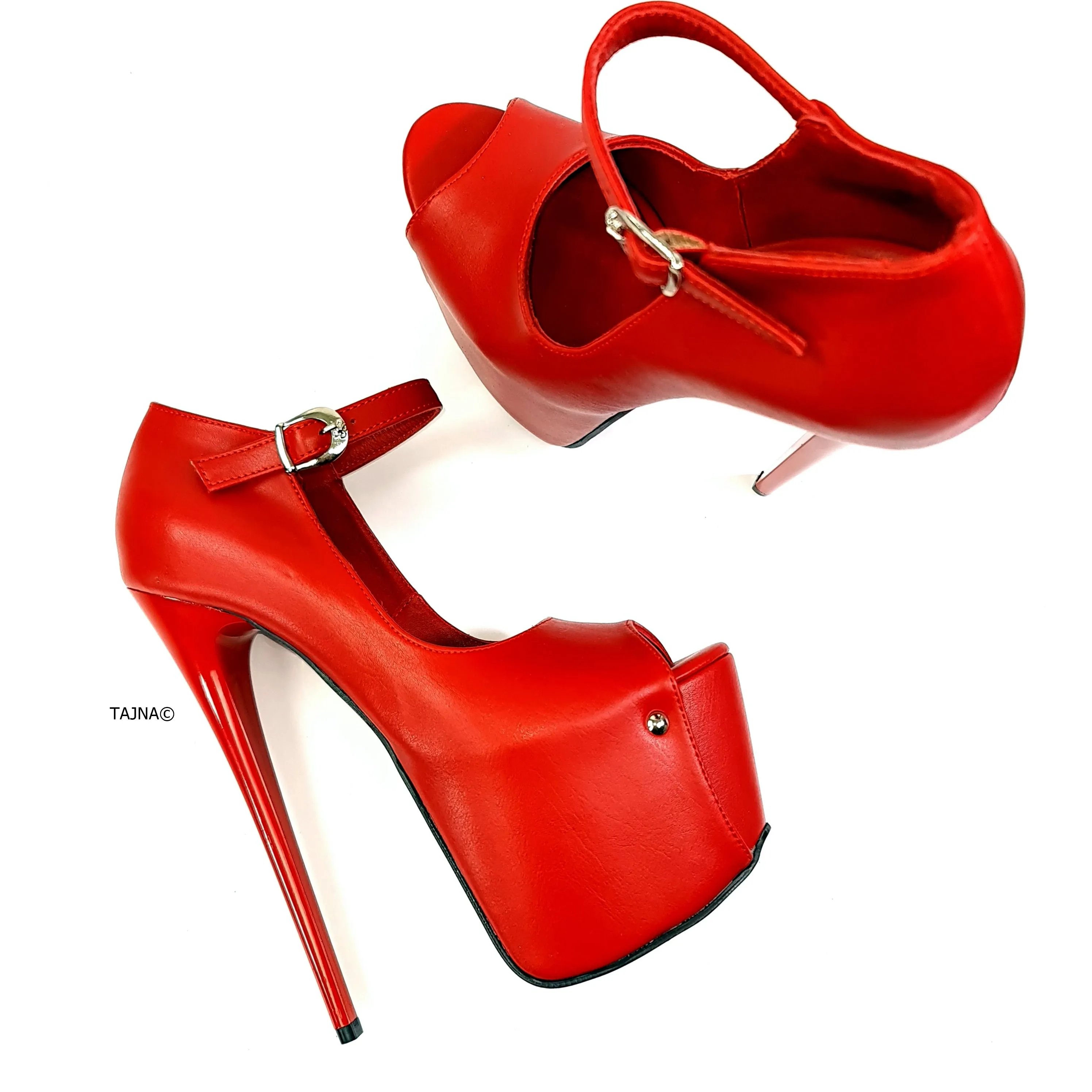 Red Matte Open Toe Modern Mary Jane High Heels