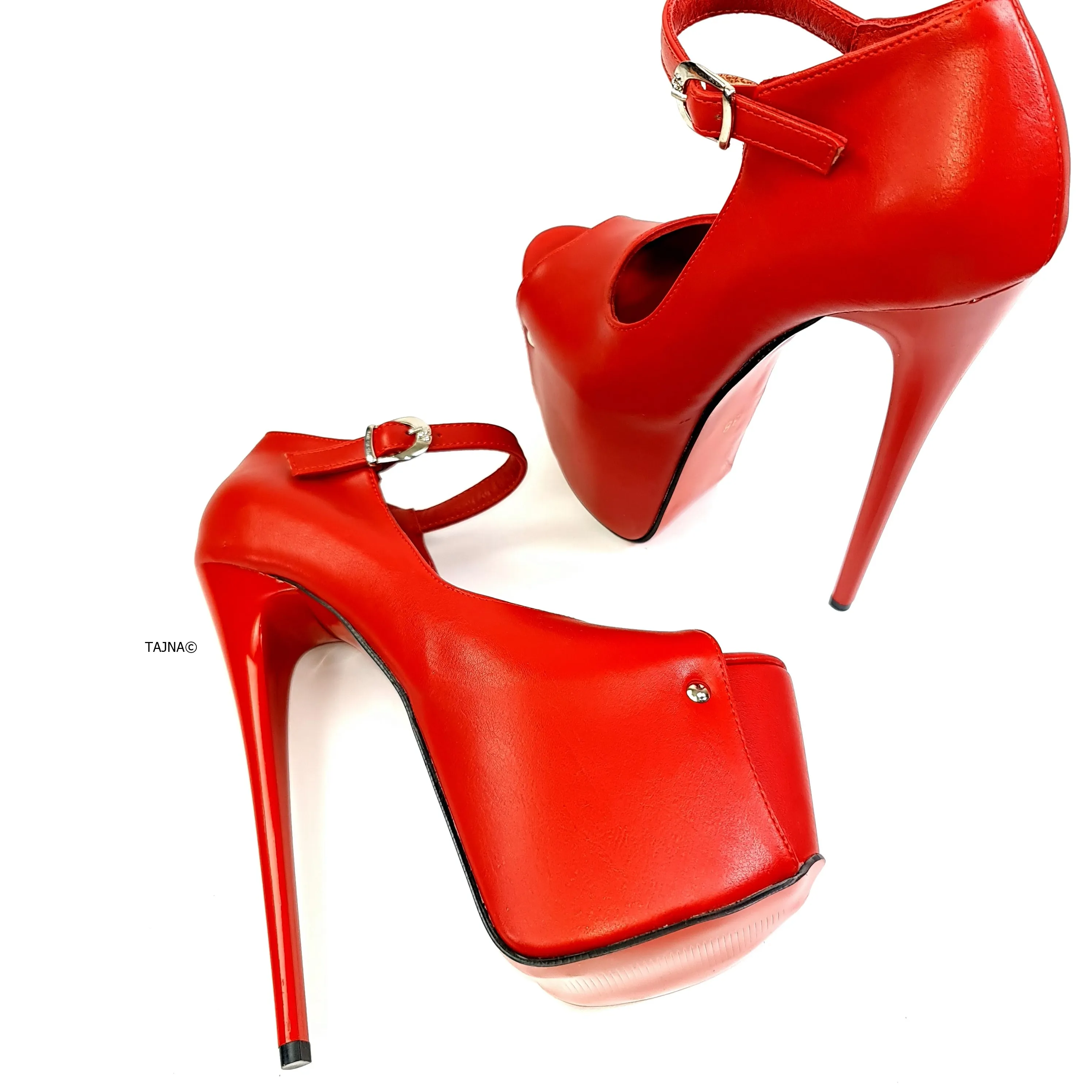 Red Matte Open Toe Modern Mary Jane High Heels