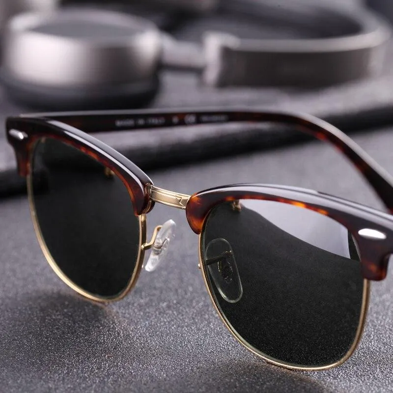 Retro Style Men's Real Glass Lens Acetate Frame Driving Sunglasses Goggles