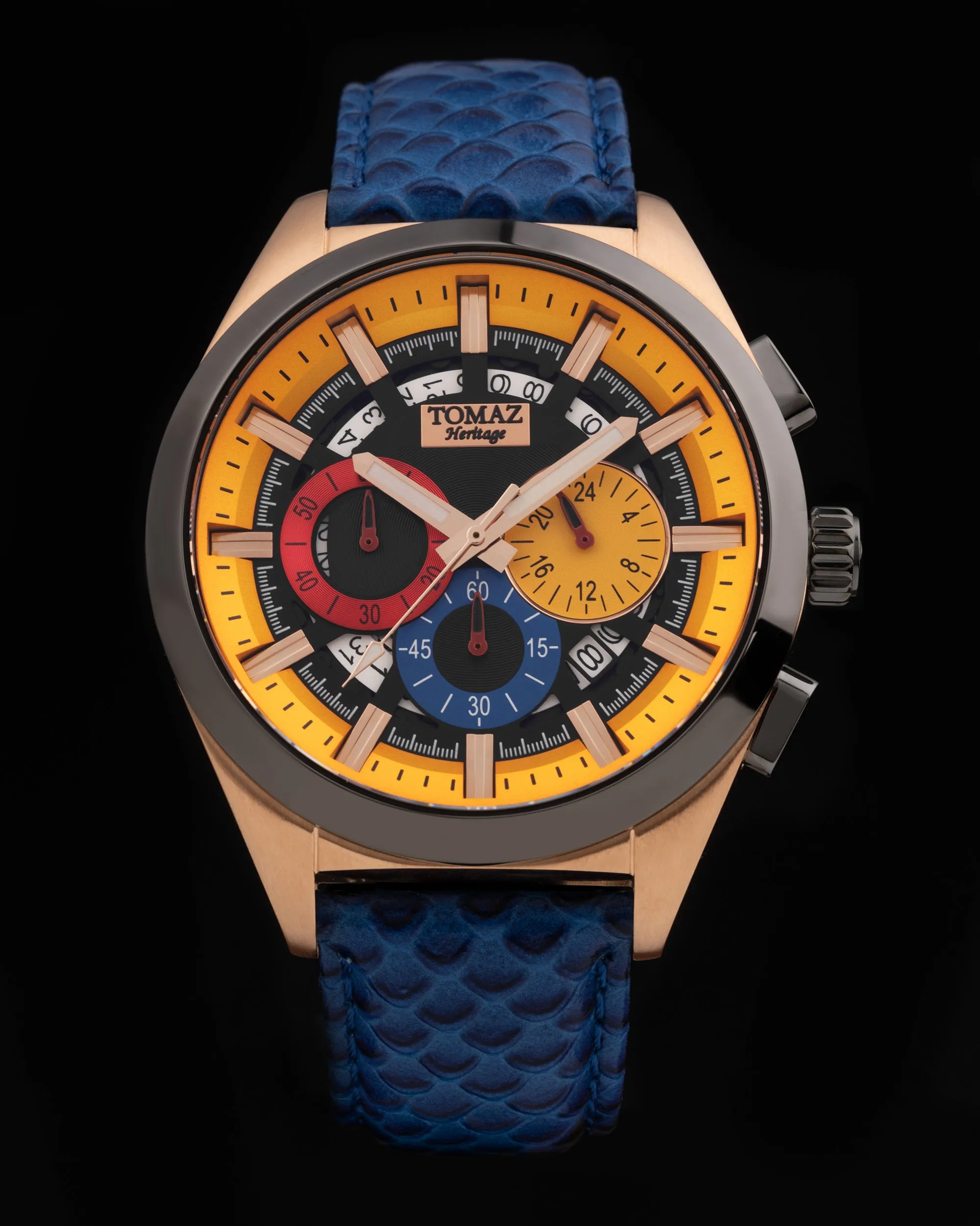 Romeo XXV TW025-D17 (Rosegold/Black/Yellow) Blue Salmon Leather Strap