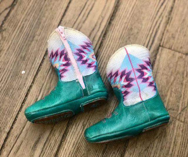 Roper Infant Cowbabies Turquoise & Aztec Square Toe Baby Boots 7907-1382