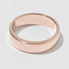 Rose Gold Flat Milgrain Wedding Band - Polished 5mm