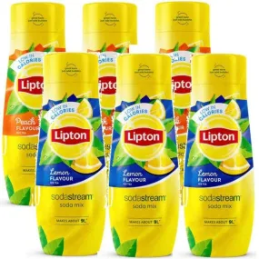 SodaStream Lipton Ice Tea Lemon/Peach Variety Assorted Pack Syrup Mix 440mL Pack 6