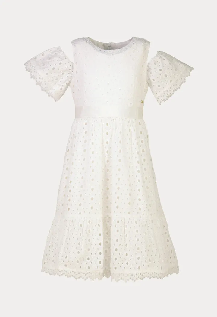 Solid Tier Geometric Lace Cold Shoulder Dress