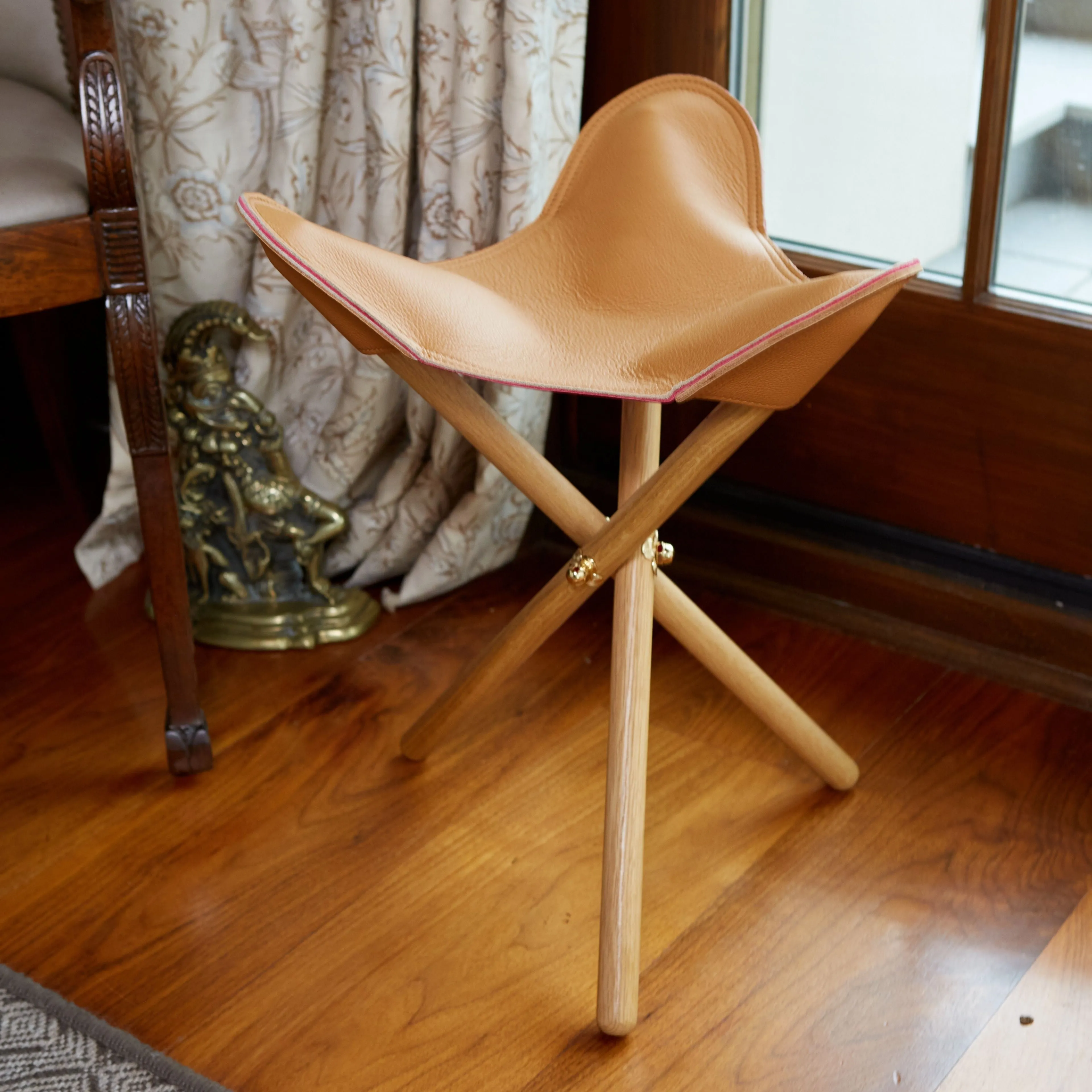 Tan Leather Petal Folding Stool