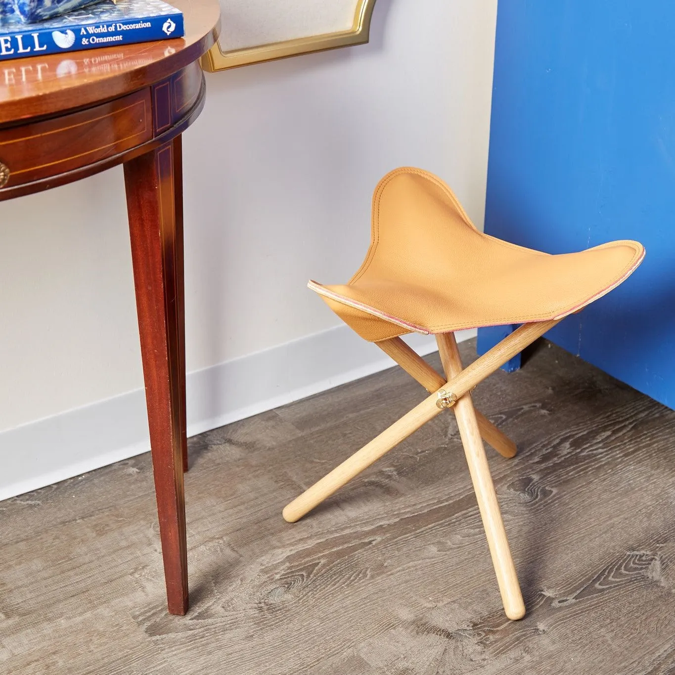 Tan Leather Petal Folding Stool