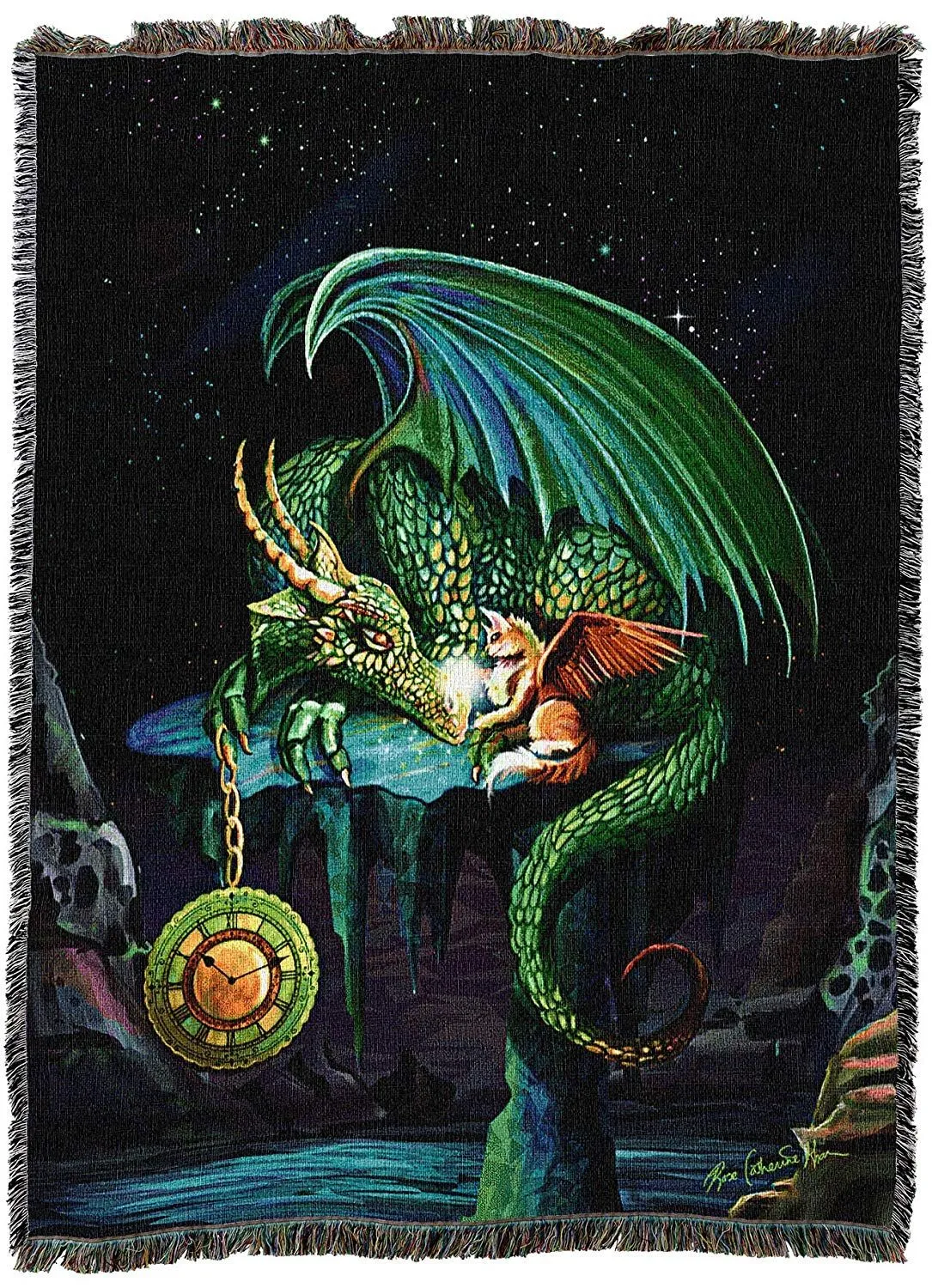 Time Dragon Emerald Tapestry Blanket