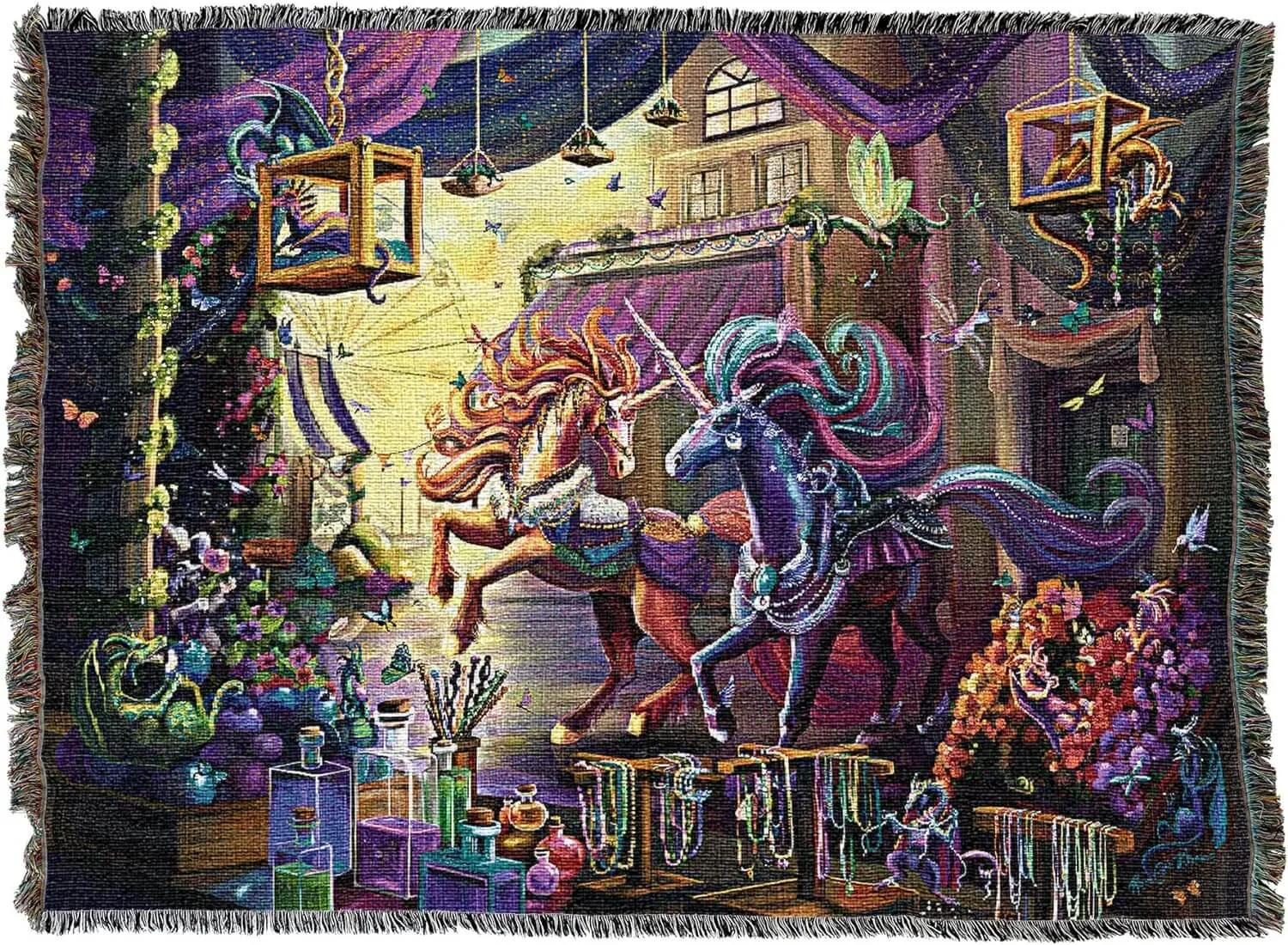 Twilight Marketplace Unicorns Tapestry Blanket