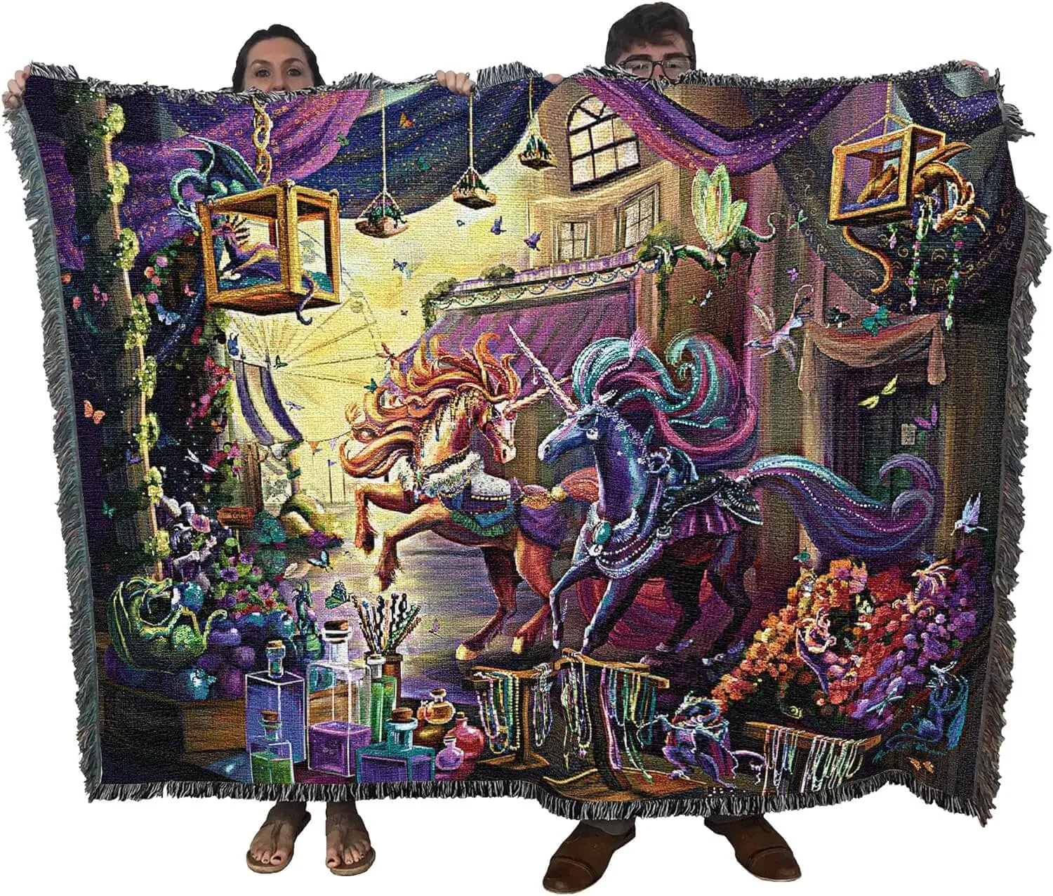 Twilight Marketplace Unicorns Tapestry Blanket