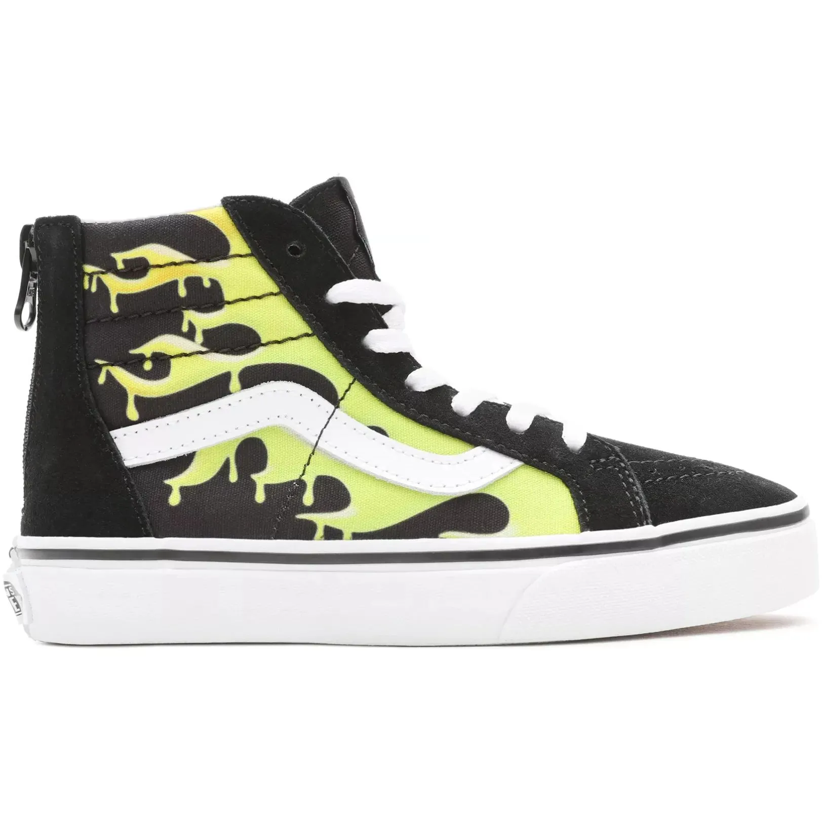 Vans Sk8-Hi Zip (Slime Flame) High Top Kids Skate Shoes - Black/True White