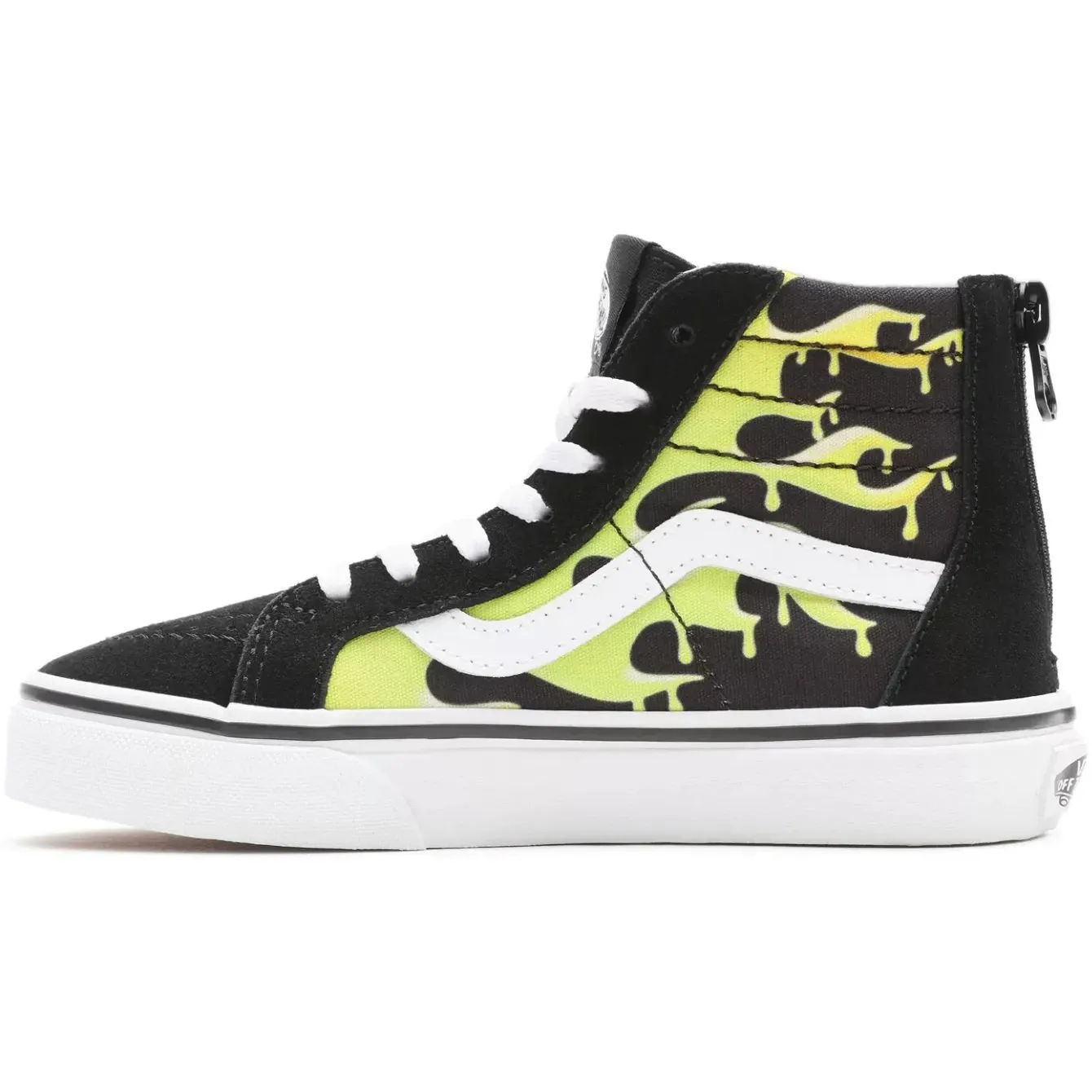 Vans Sk8-Hi Zip (Slime Flame) High Top Kids Skate Shoes - Black/True White