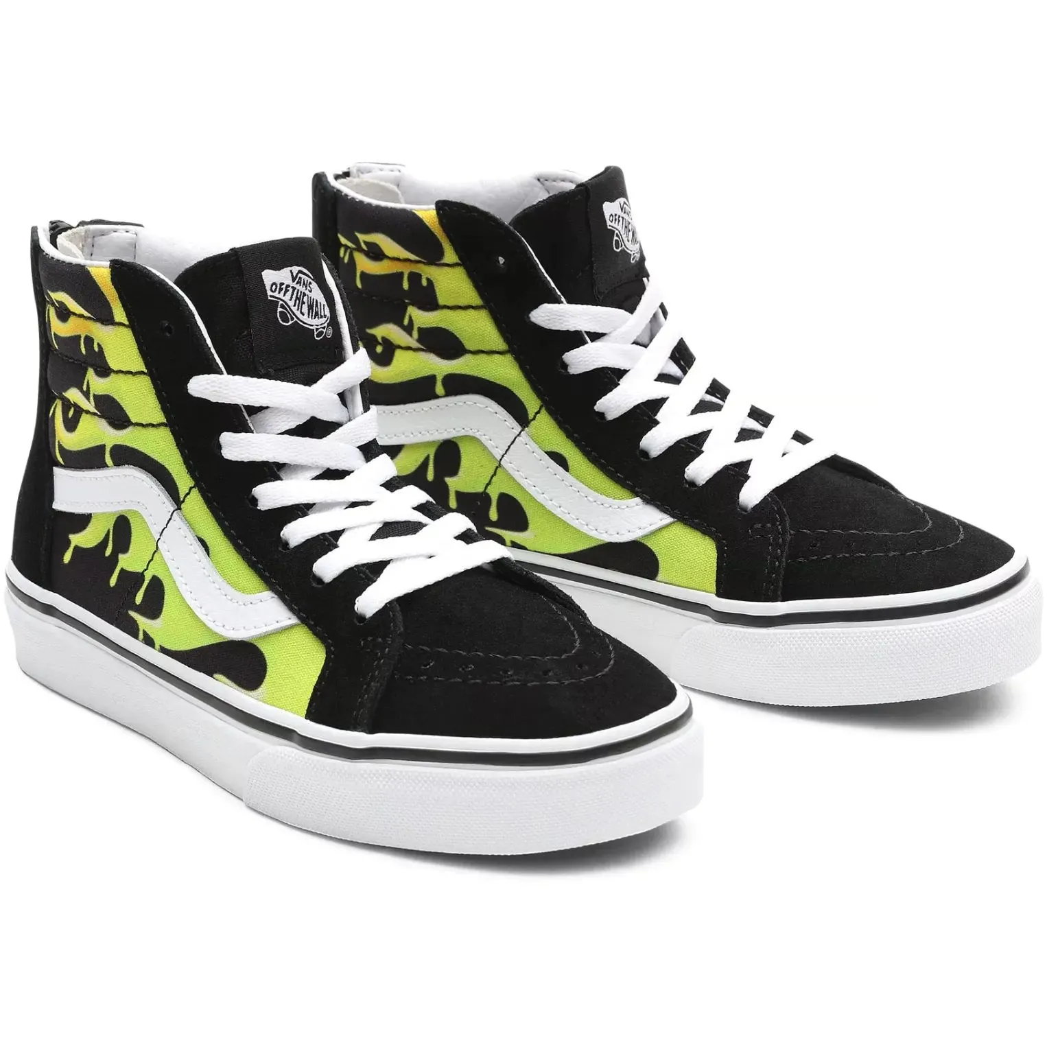 Vans Sk8-Hi Zip (Slime Flame) High Top Kids Skate Shoes - Black/True White