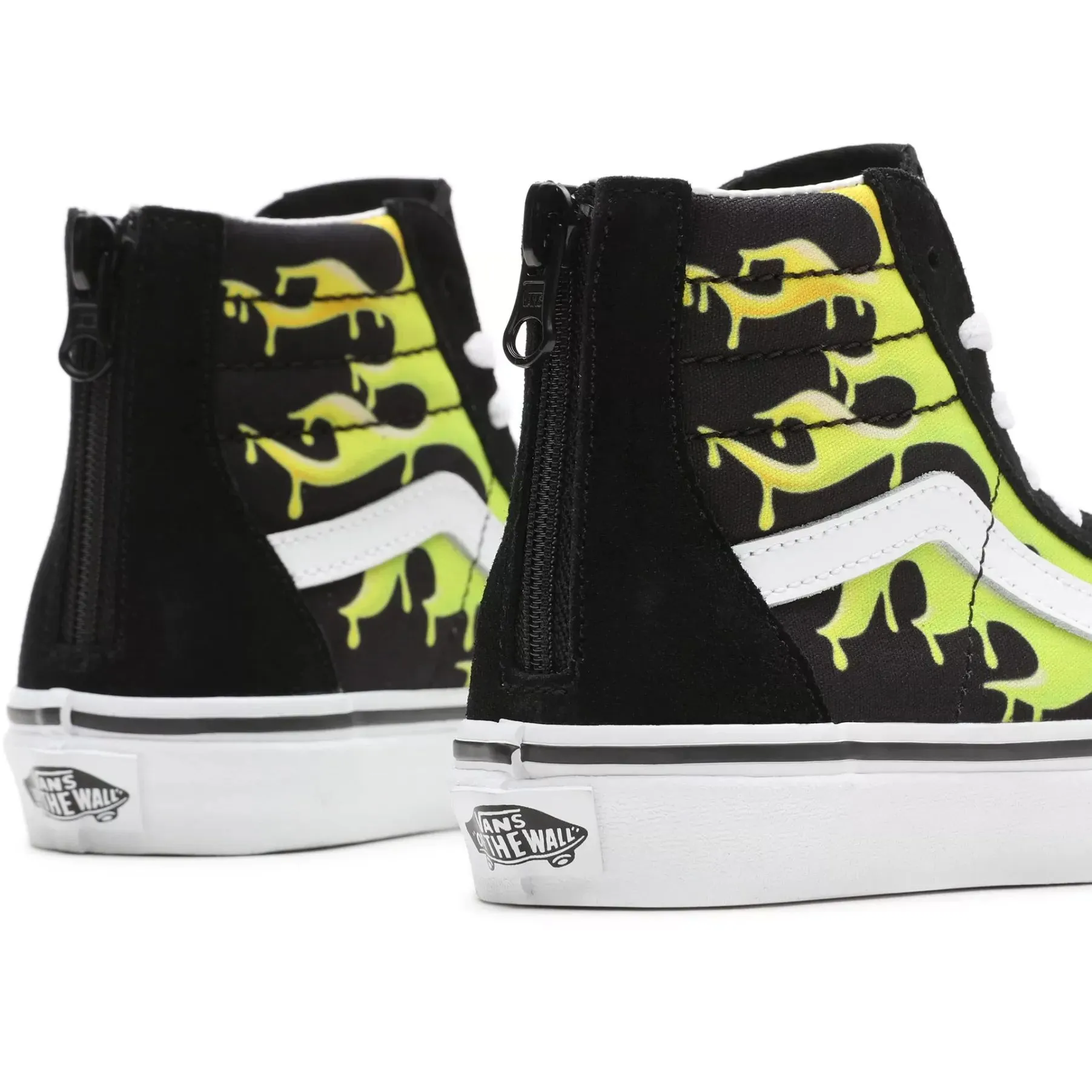 Vans Sk8-Hi Zip (Slime Flame) High Top Kids Skate Shoes - Black/True White