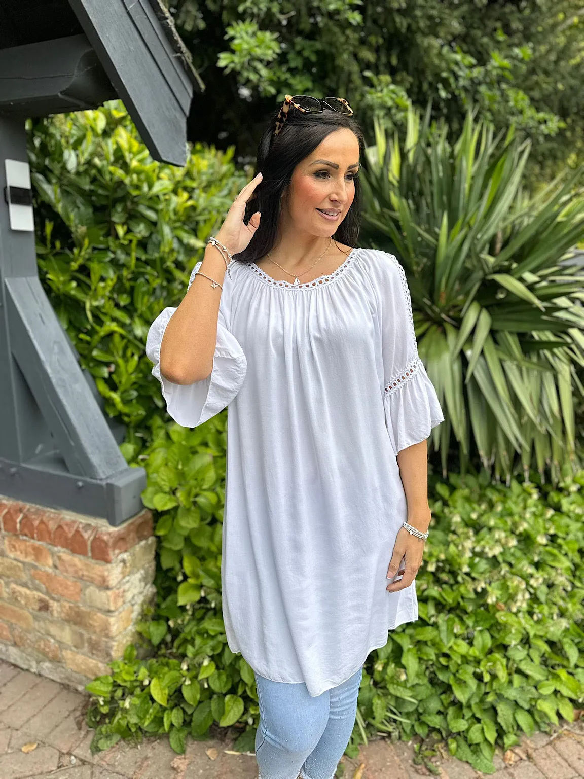 White Crochet Cold Shoulder Dress Monica