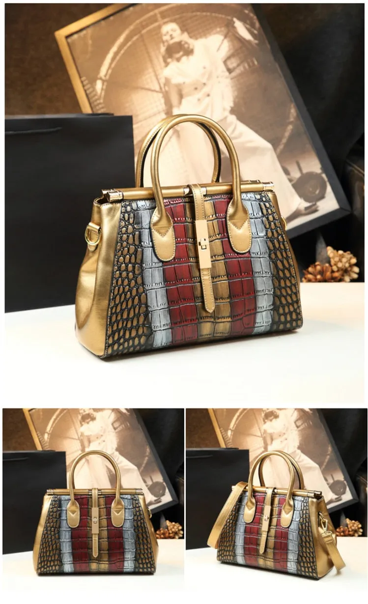 Women's Genuine Leather Crocodile Pattern Portable Shoulder Handbag